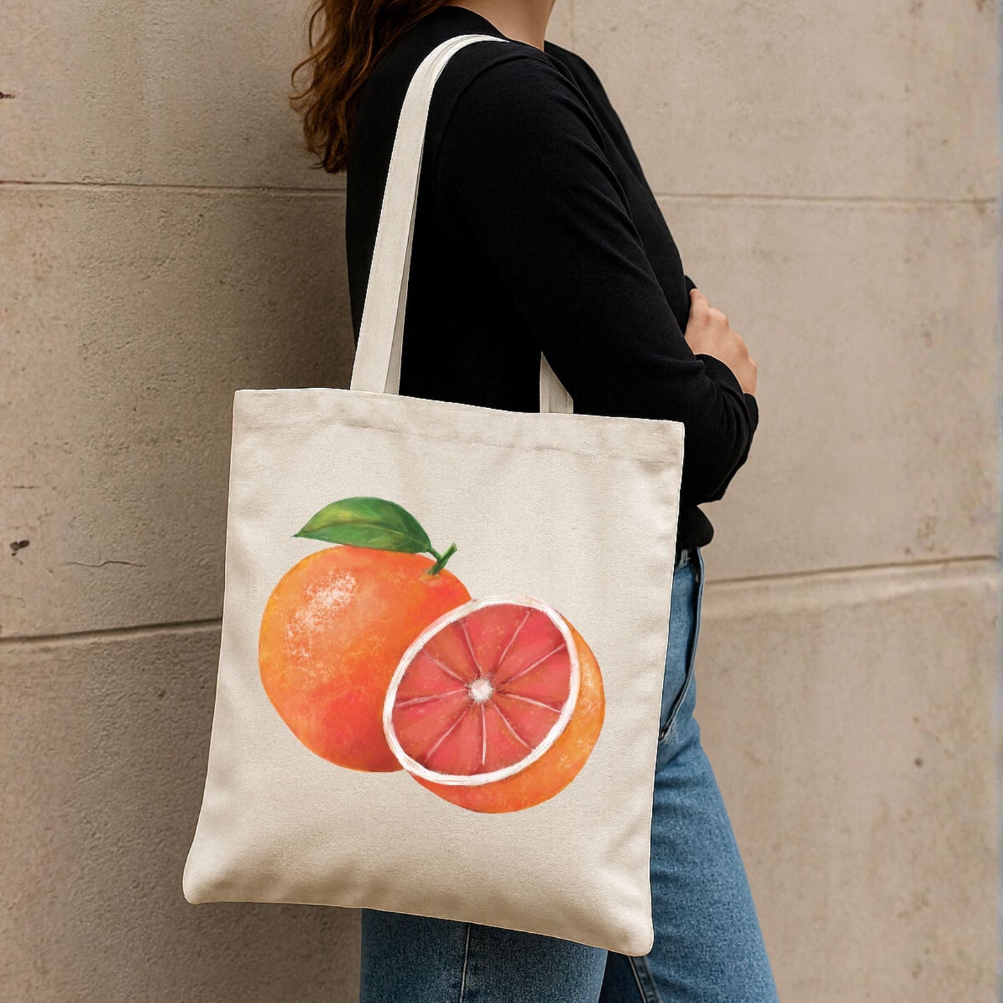 Canvas Tote Bag with Grapefruit Artwork - MerikaArt