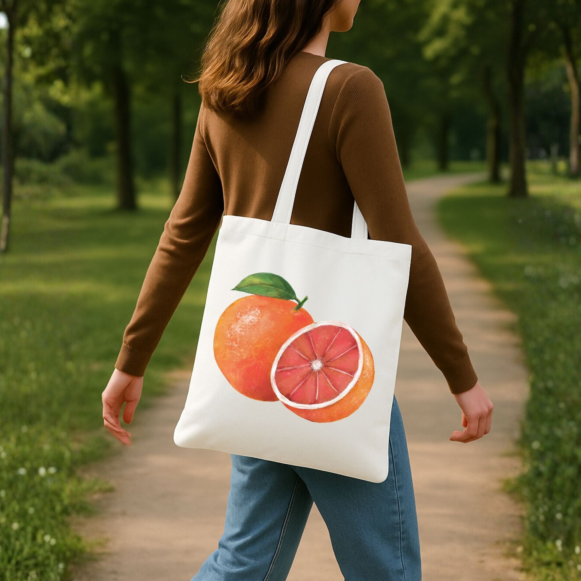 Canvas Tote Bag with Grapefruit Artwork - MerikaArt