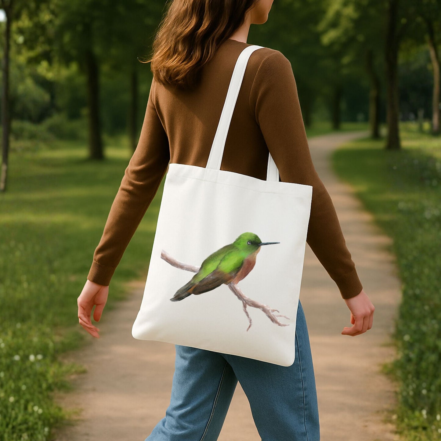 Canvas Tote Bag with Hummingbird Artwork - MerikaArt
