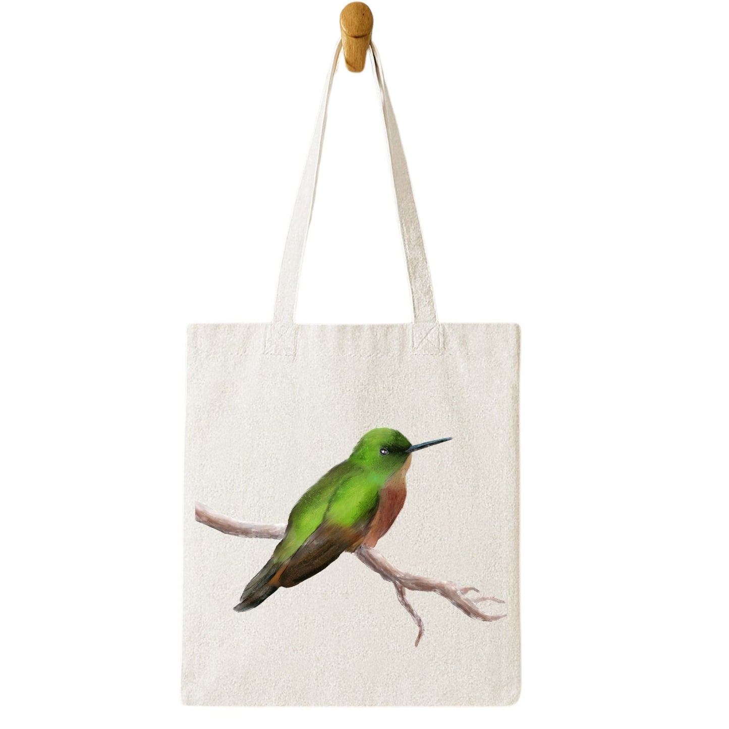 Canvas Tote Bag with Hummingbird Artwork - MerikaArt