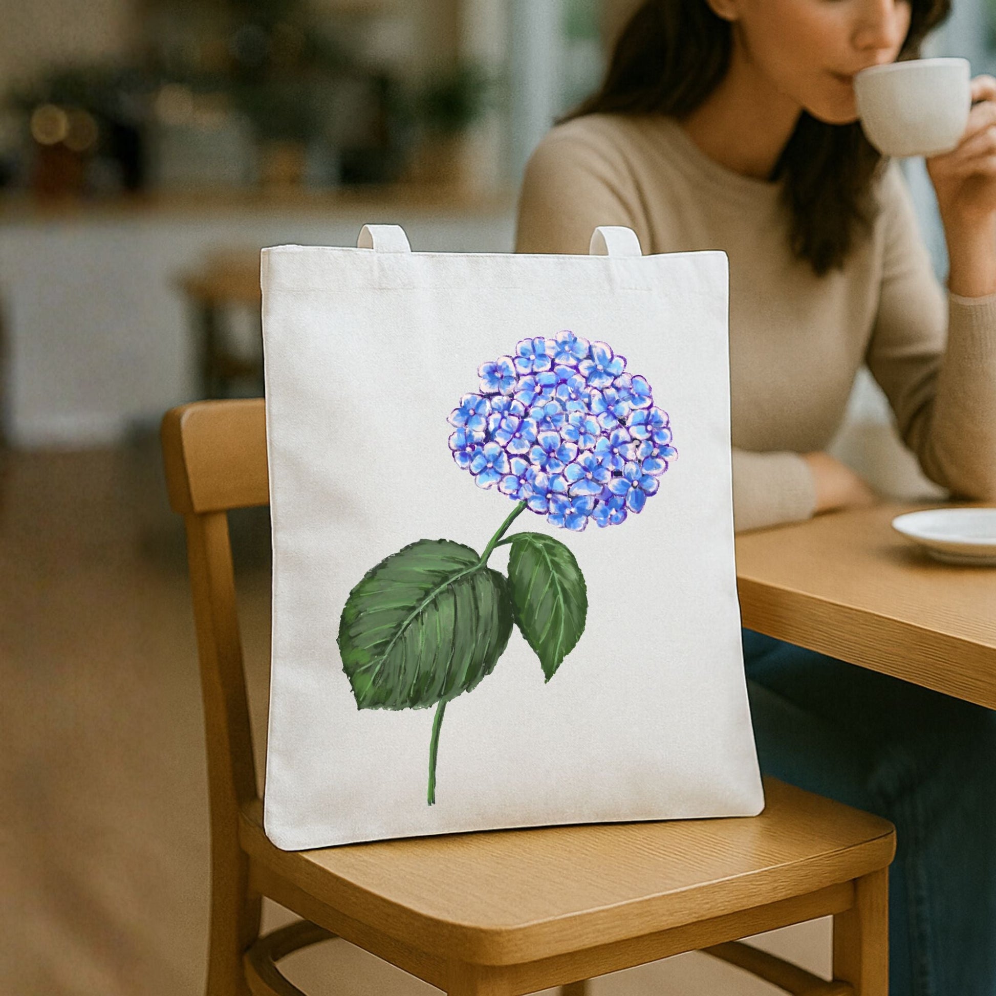 Canvas Tote Bag with Hydrangea Artwork - MerikaArt