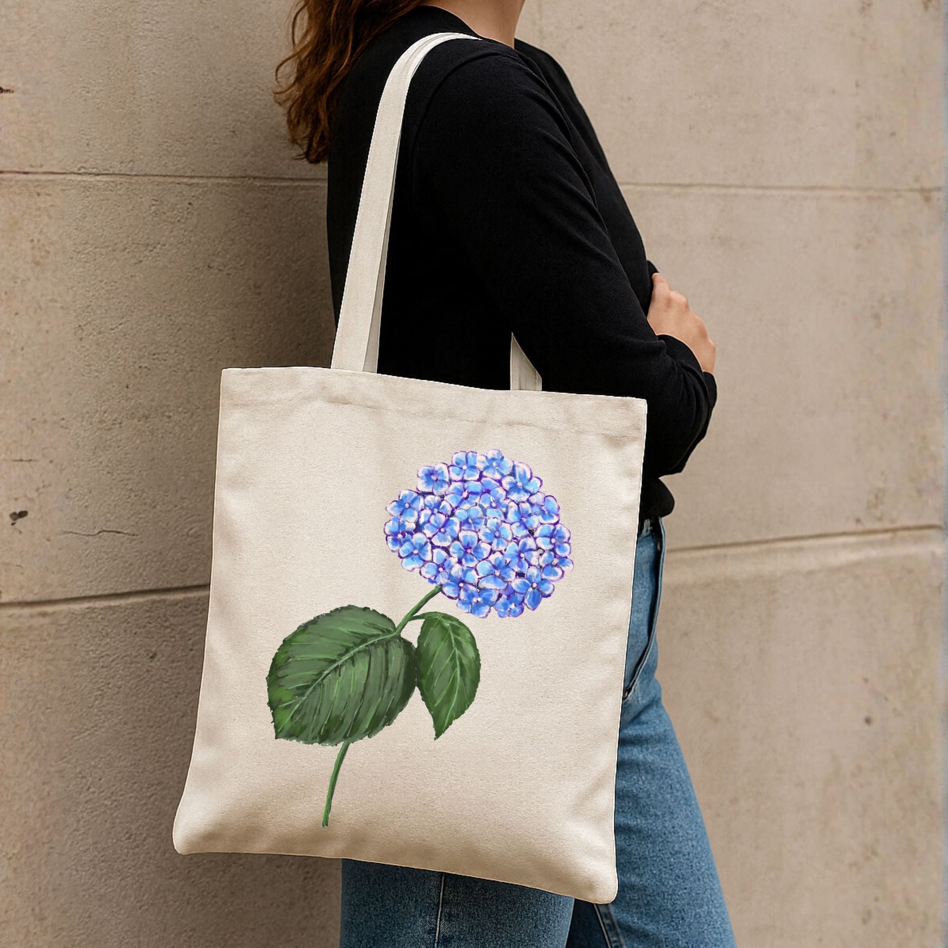 Canvas Tote Bag with Hydrangea Artwork - MerikaArt