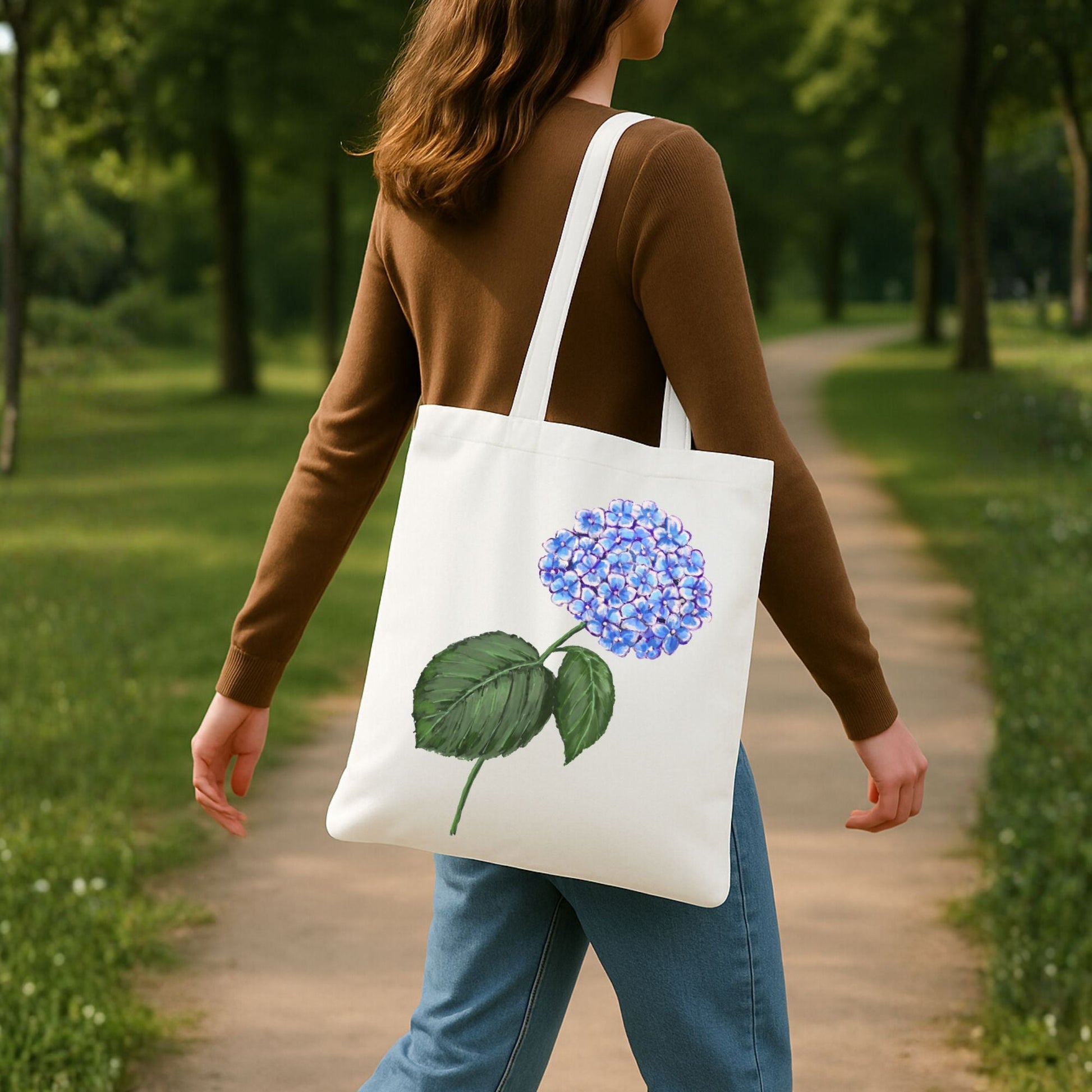 Canvas Tote Bag with Hydrangea Artwork - MerikaArt