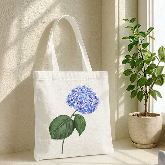 Canvas Tote Bag with Hydrangea Artwork - MerikaArt