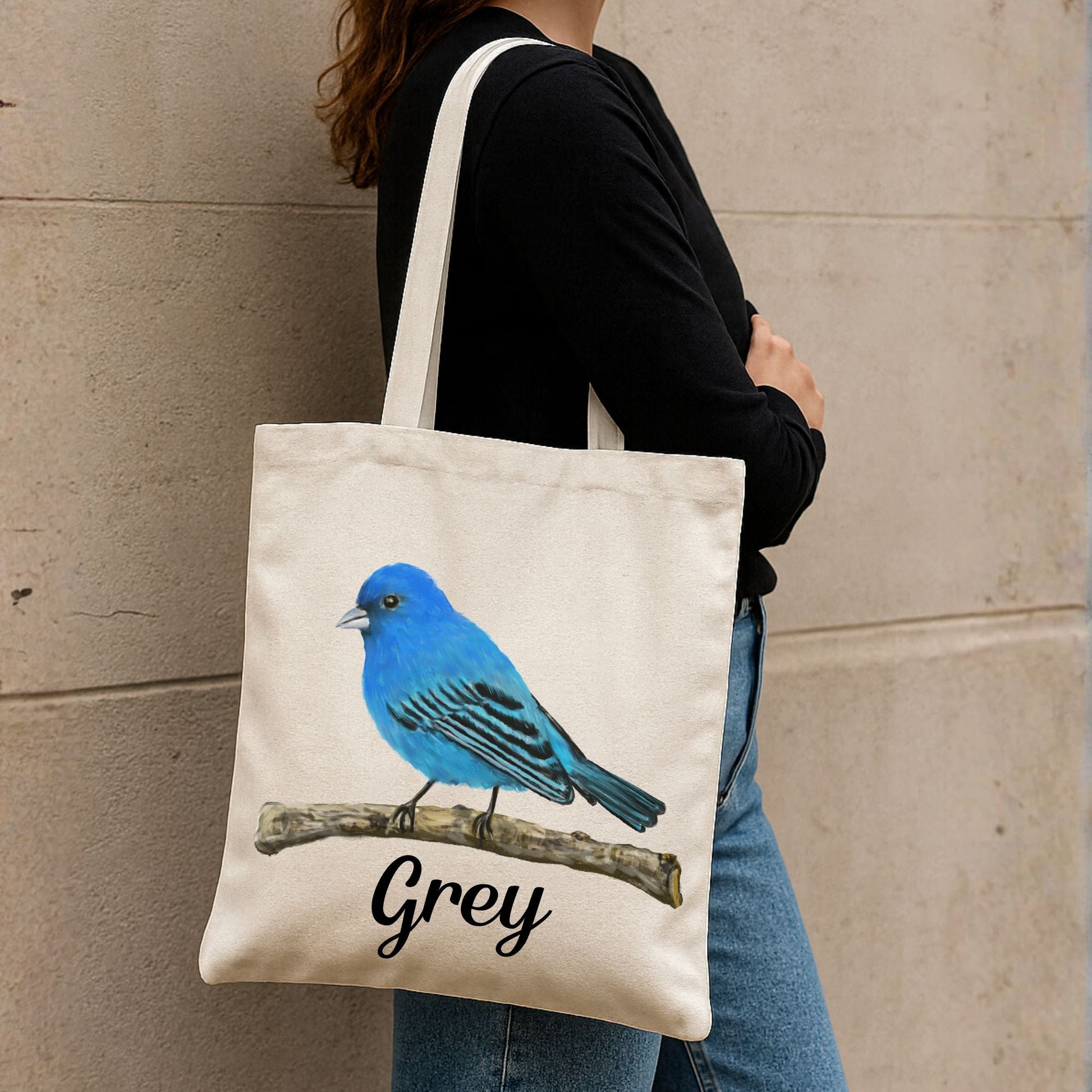 Canvas Tote Bag with Indigo Bunting Artwork - MerikaArt