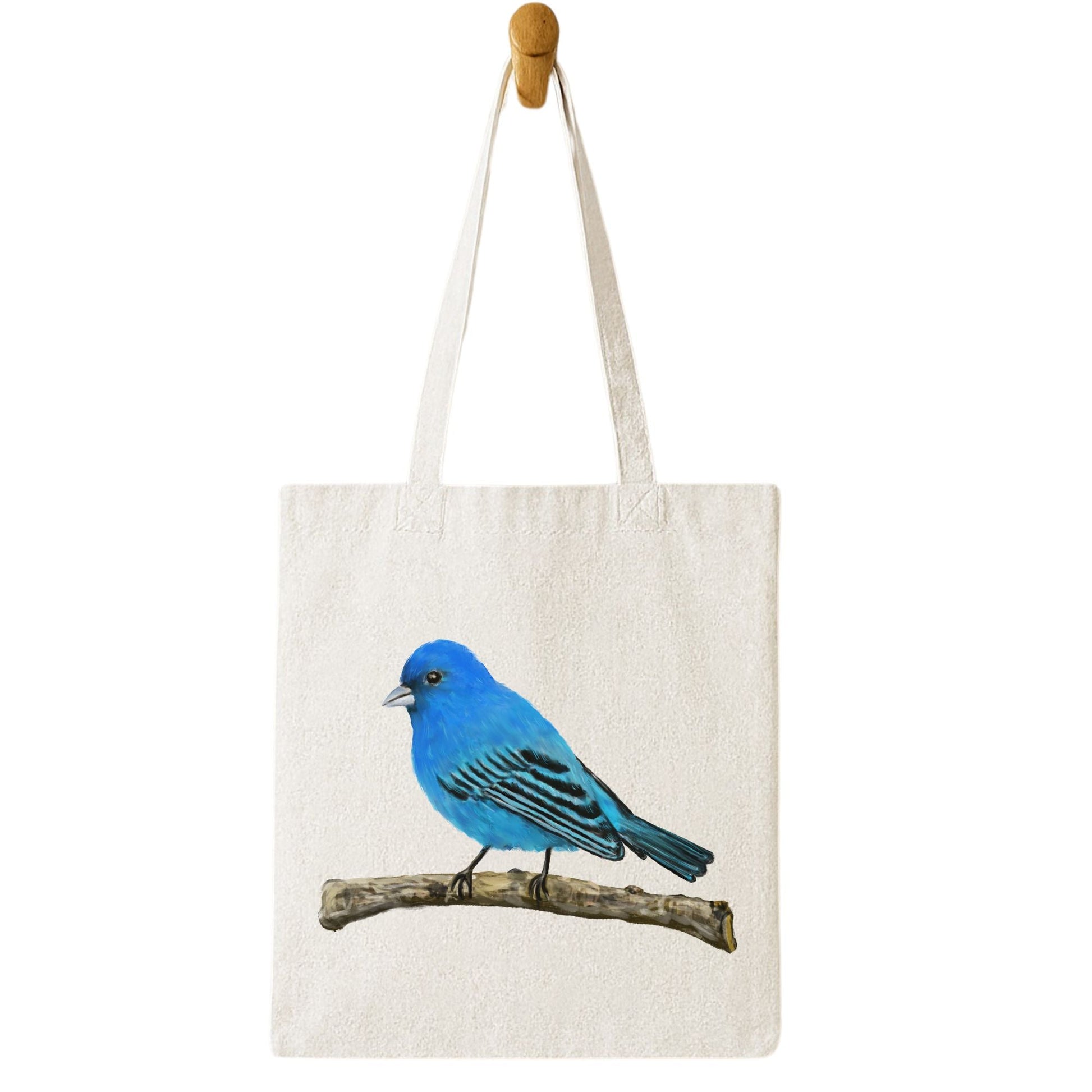 Canvas Tote Bag with Indigo Bunting Artwork - MerikaArt
