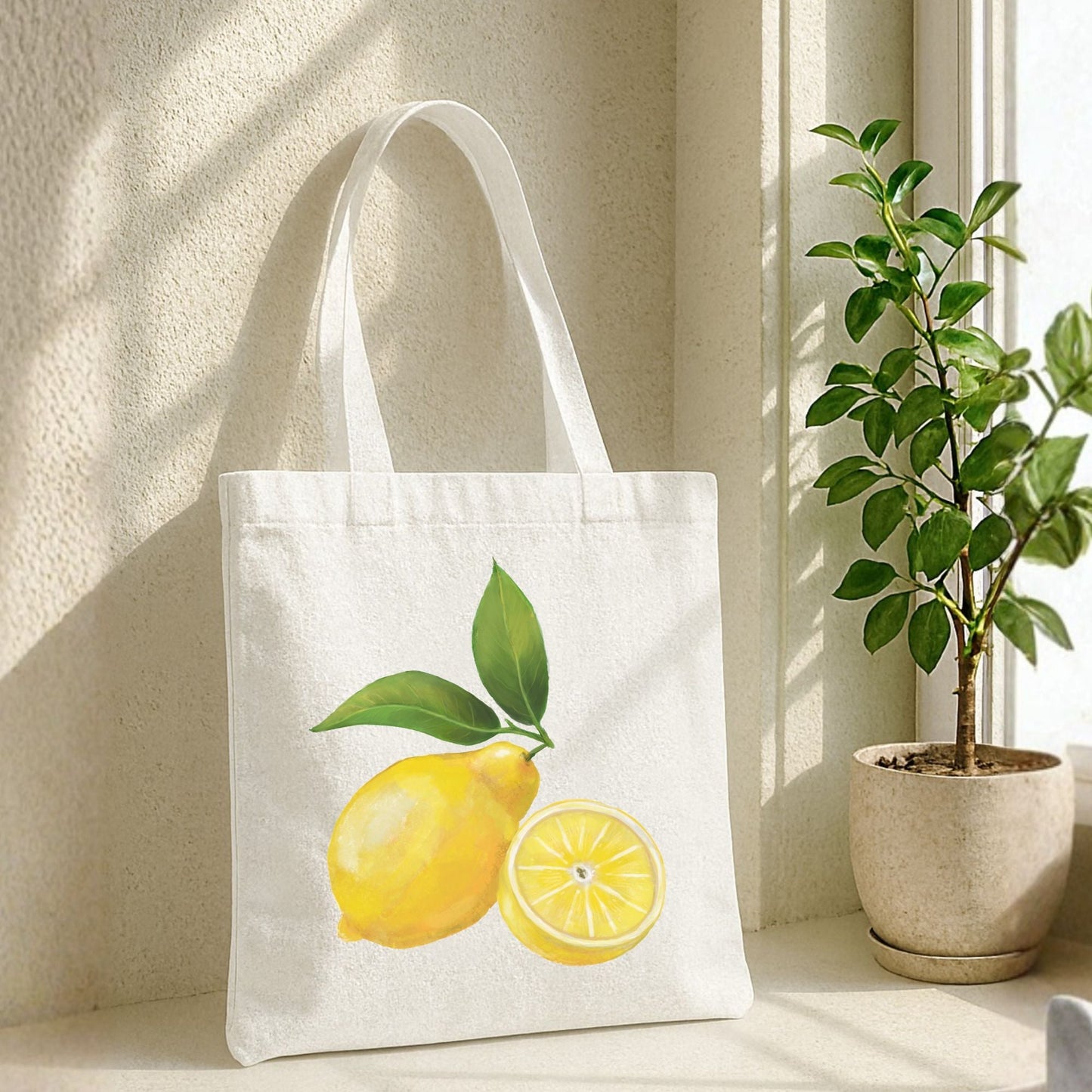 Canvas Tote Bag with Lemon Artwork - MerikaArt