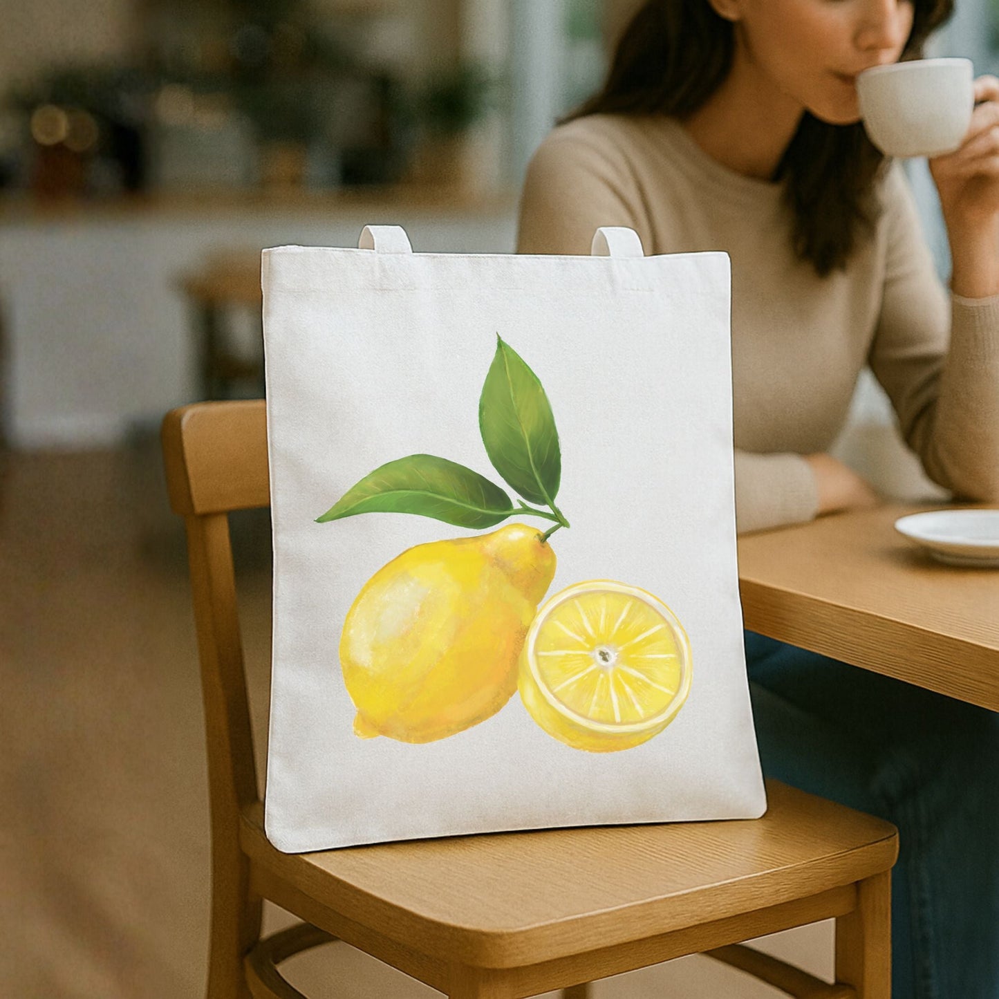 Canvas Tote Bag with Lemon Artwork - MerikaArt