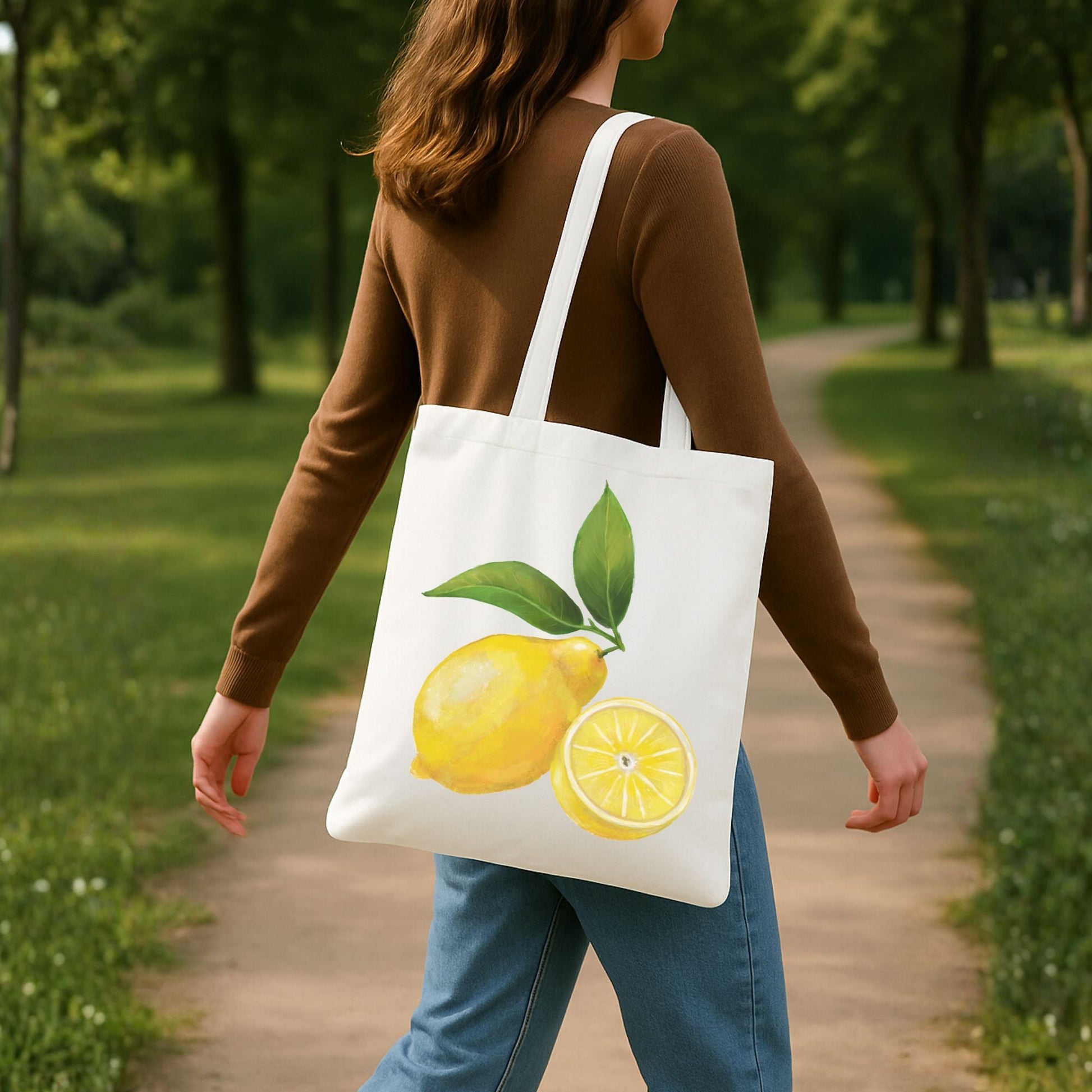 Canvas Tote Bag with Lemon Artwork - MerikaArt