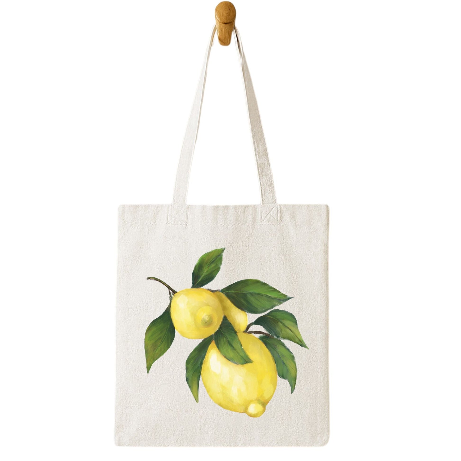 Canvas Tote Bag with Lemon Branch Artwork - MerikaArt