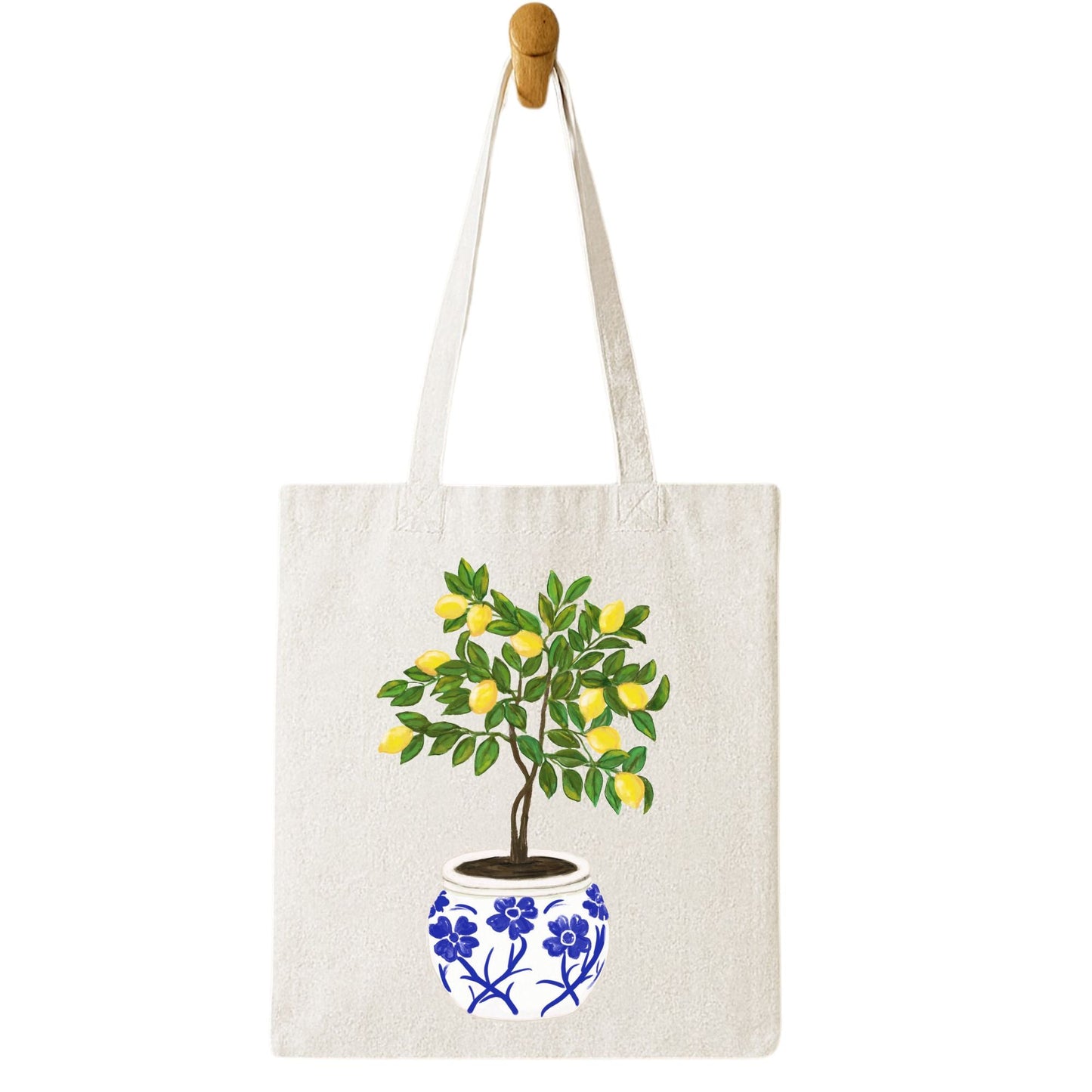 Canvas Tote Bag with Lemon Tree Artwork - MerikaArt