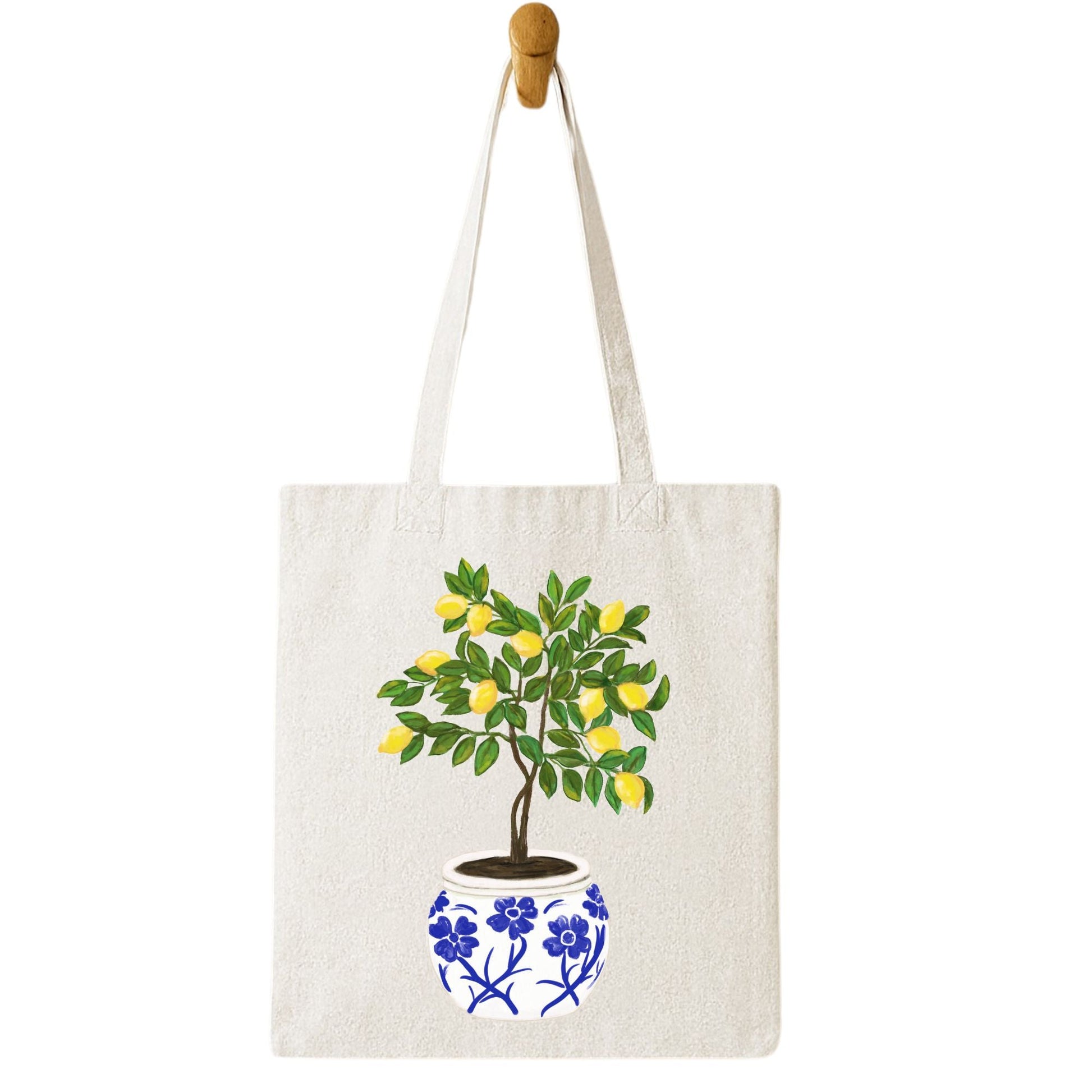 Canvas Tote Bag with Lemon Tree Artwork - MerikaArt