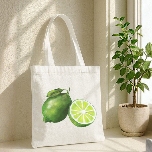 Canvas Tote Bag with Lime Artwork - MerikaArt