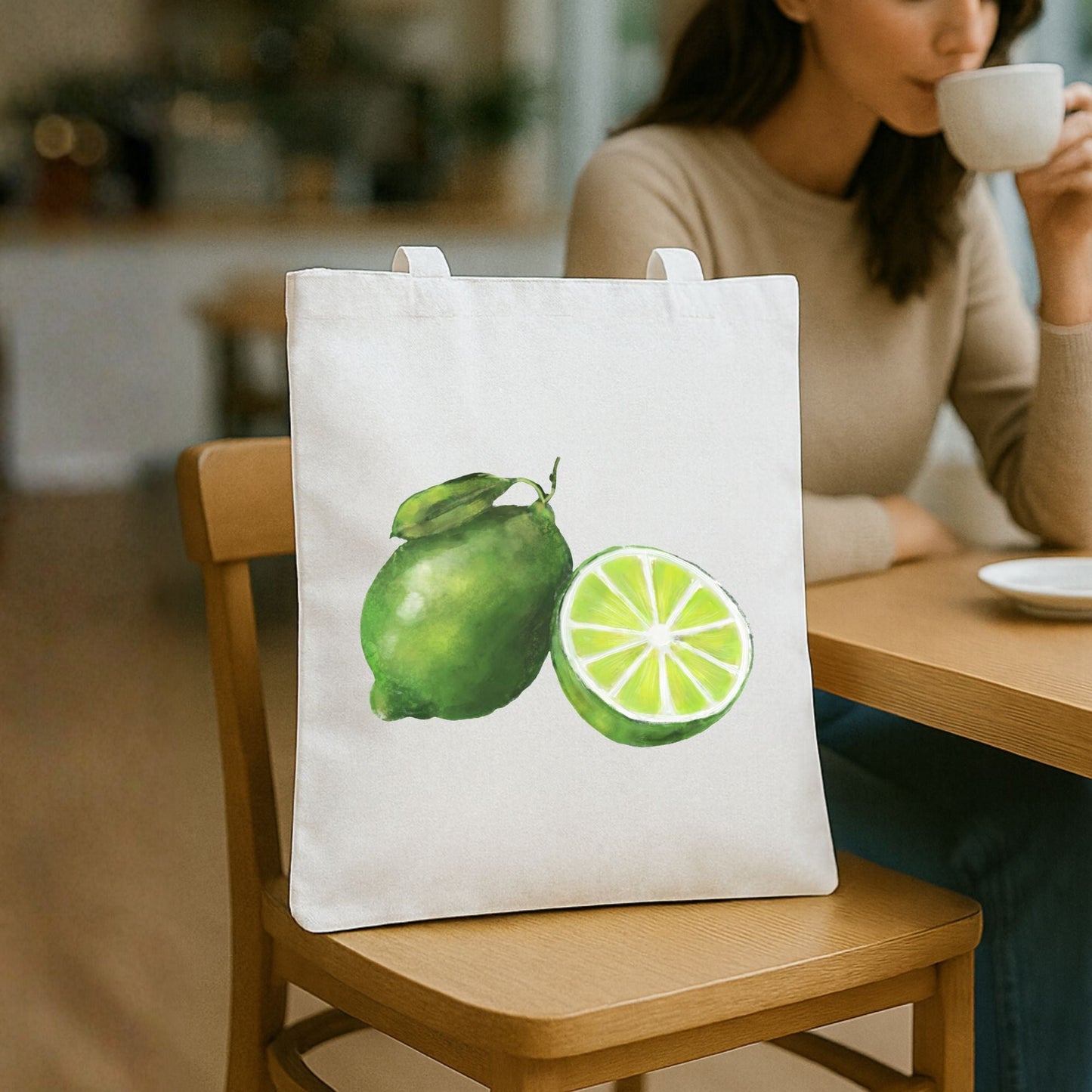 Canvas Tote Bag with Lime Artwork - MerikaArt