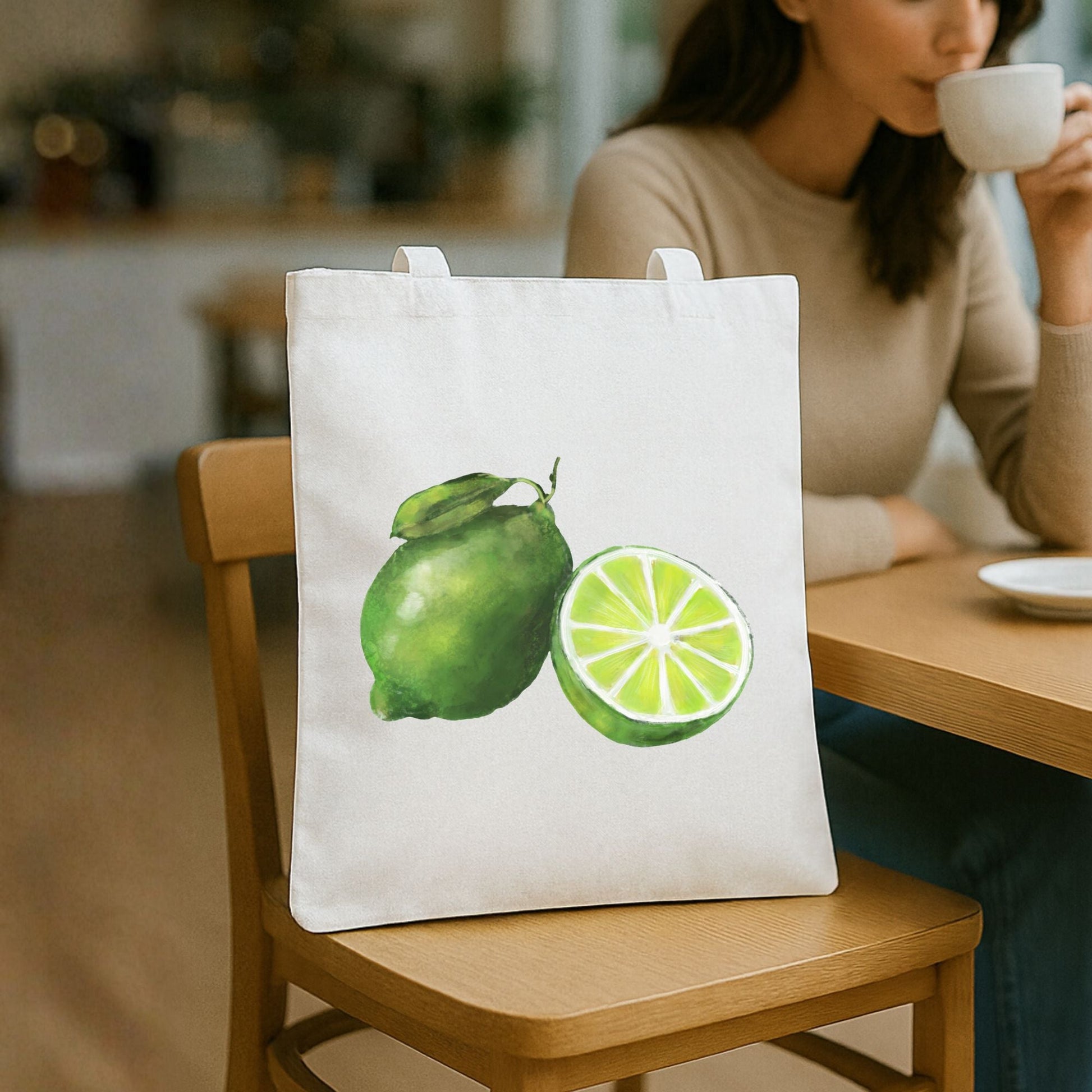 Canvas Tote Bag with Lime Artwork - MerikaArt