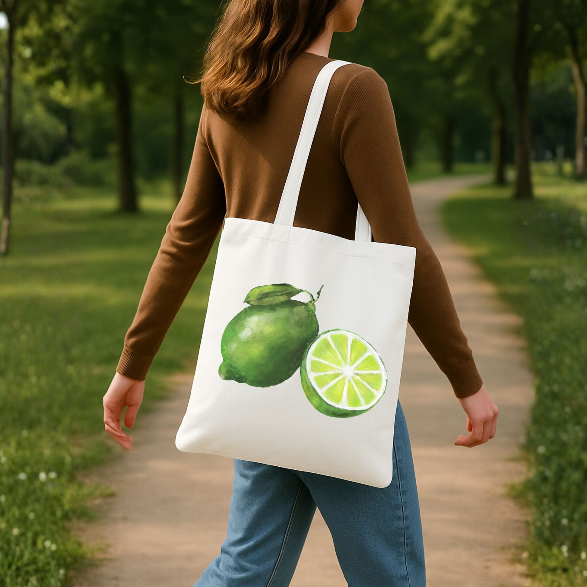 Canvas Tote Bag with Lime Artwork - MerikaArt