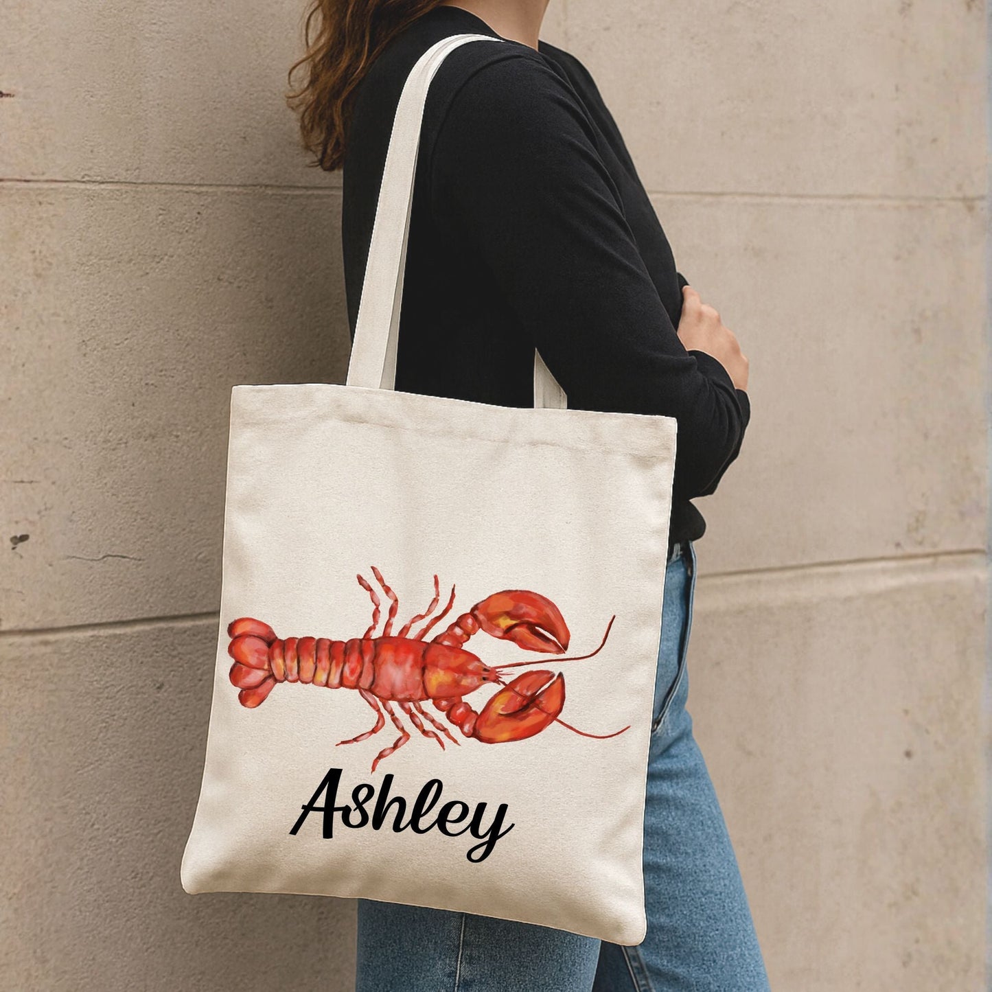 Canvas Tote Bag with Lobster Illustration - MerikaArt