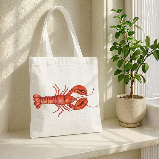 Canvas Tote Bag with Lobster Illustration - MerikaArt