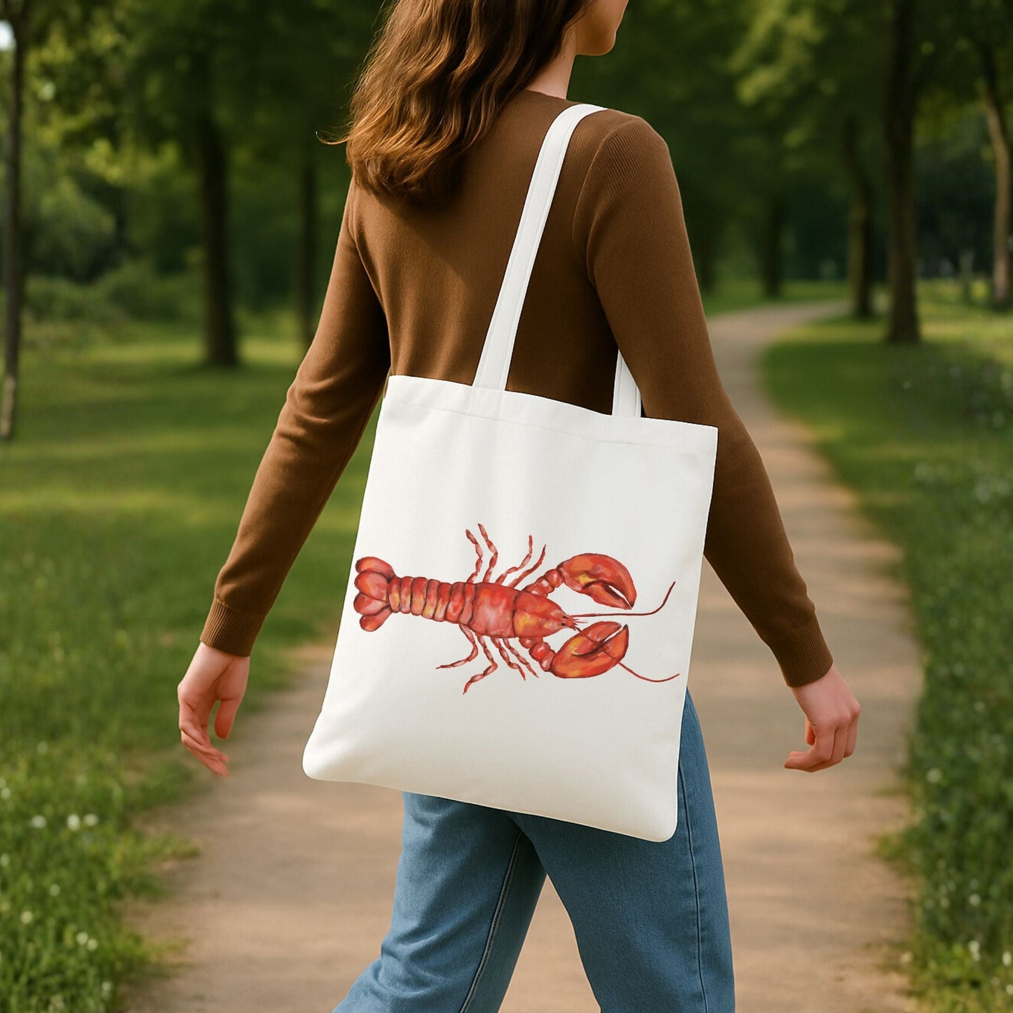 Canvas Tote Bag with Lobster Illustration - MerikaArt