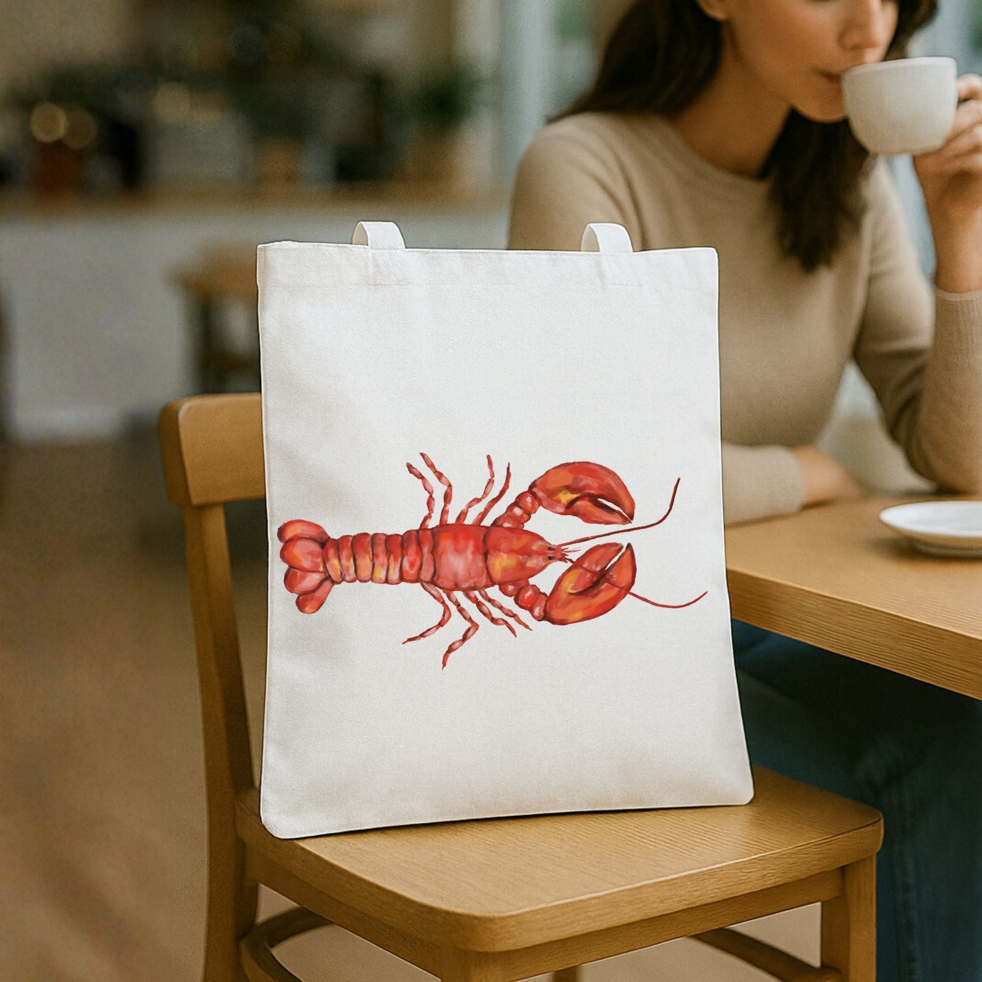 Canvas Tote Bag with Lobster Illustration - MerikaArt