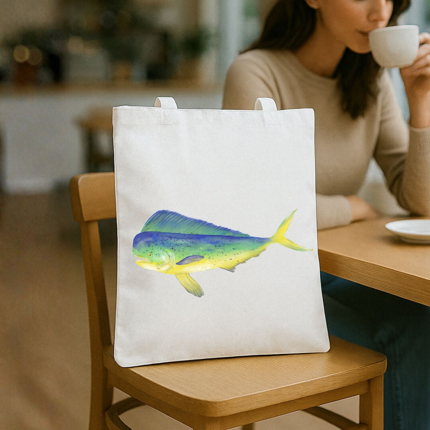 Canvas Tote Bag with Mahi - Mahi Illustration - MerikaArt