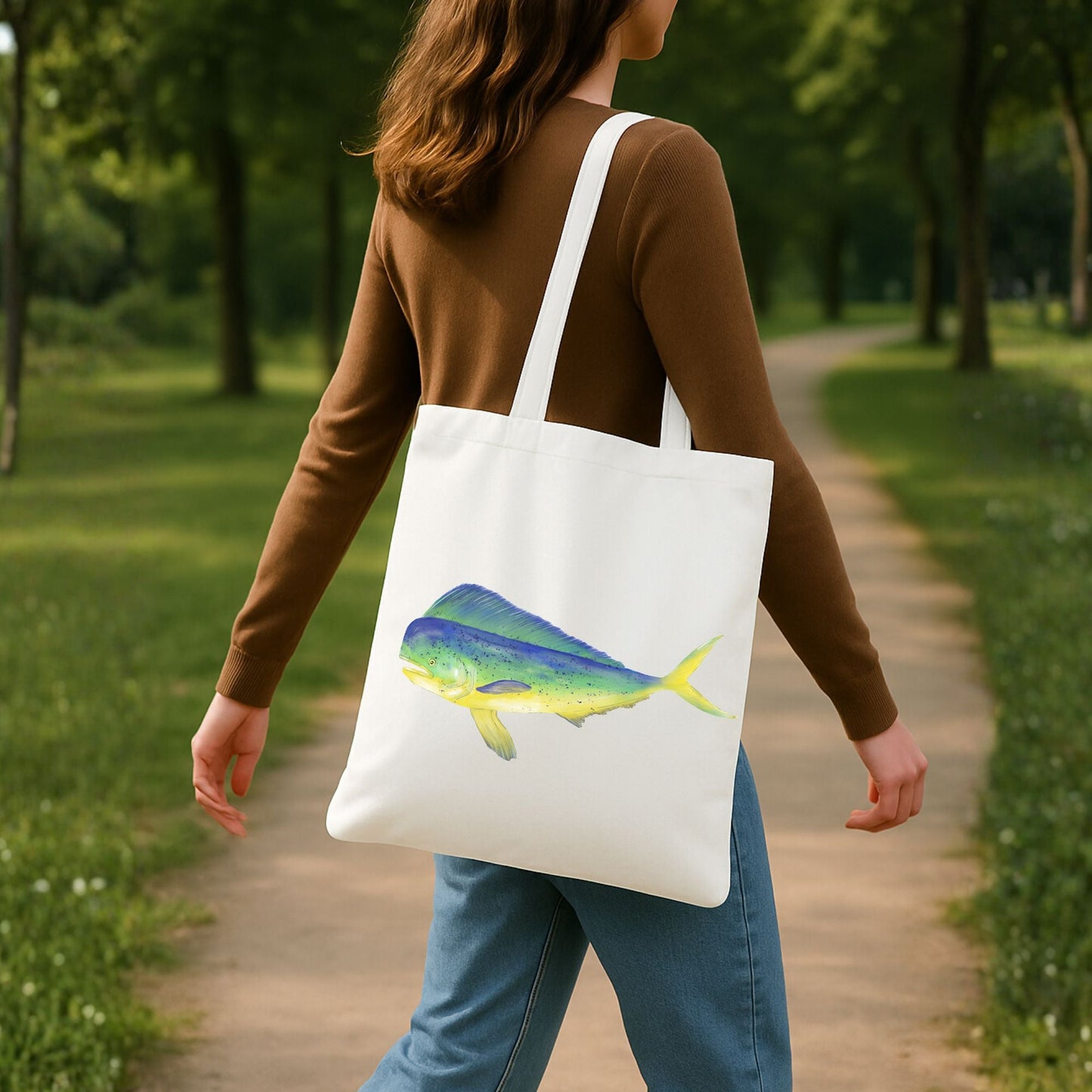 Canvas Tote Bag with Mahi - Mahi Illustration - MerikaArt