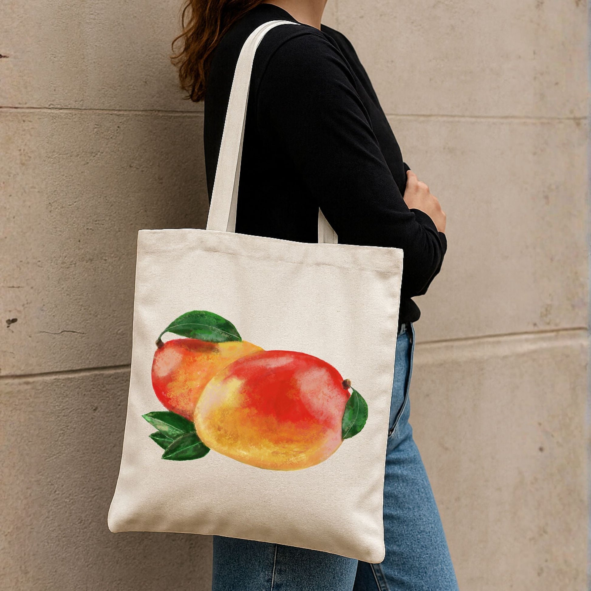 Canvas Tote Bag with Mango Artwork - MerikaArt