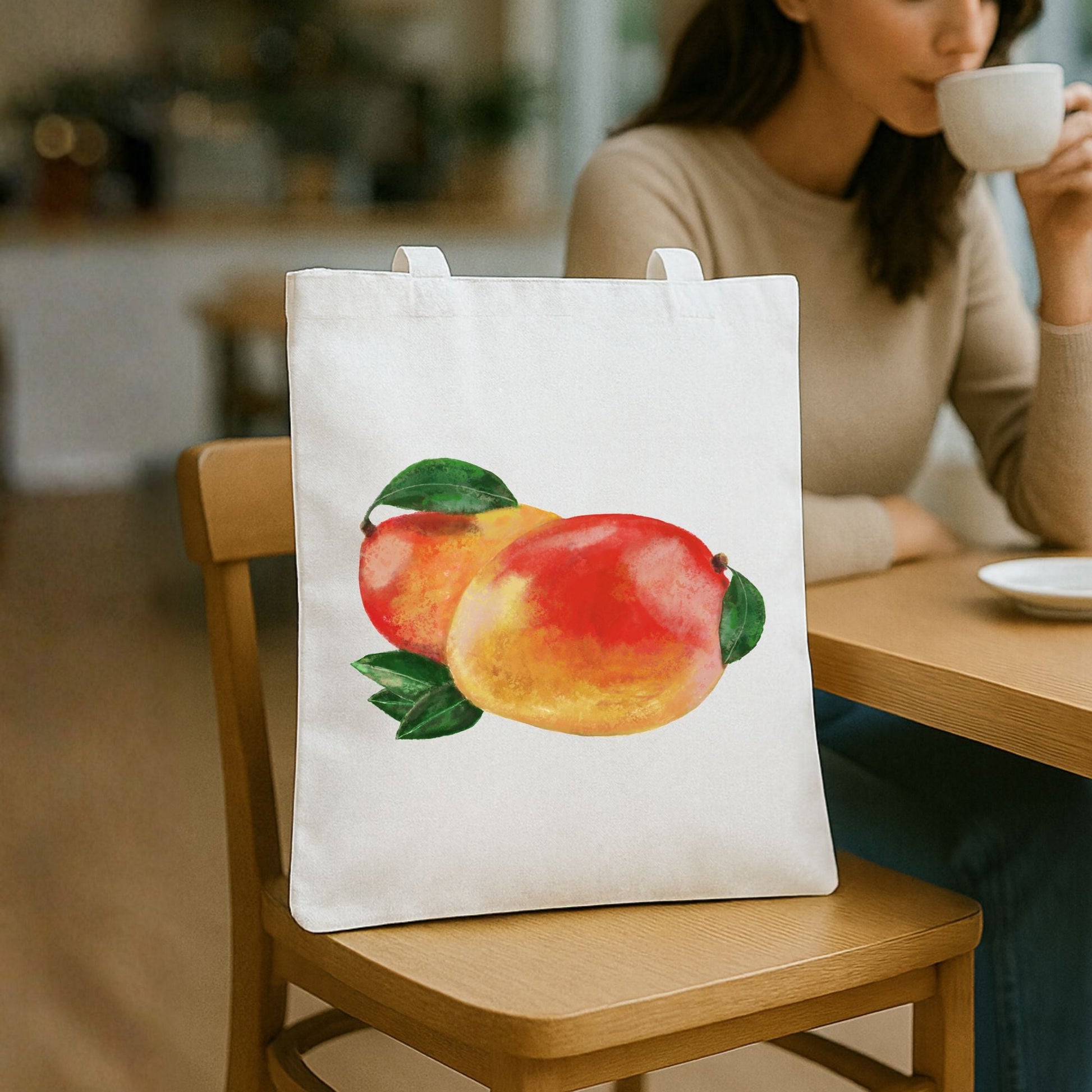 Canvas Tote Bag with Mango Artwork - MerikaArt