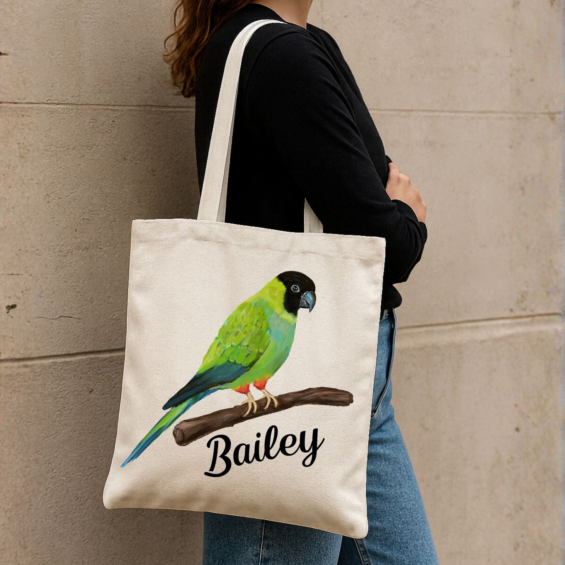 Canvas Tote Bag with Nanday Conure Parrot Artwork - MerikaArt