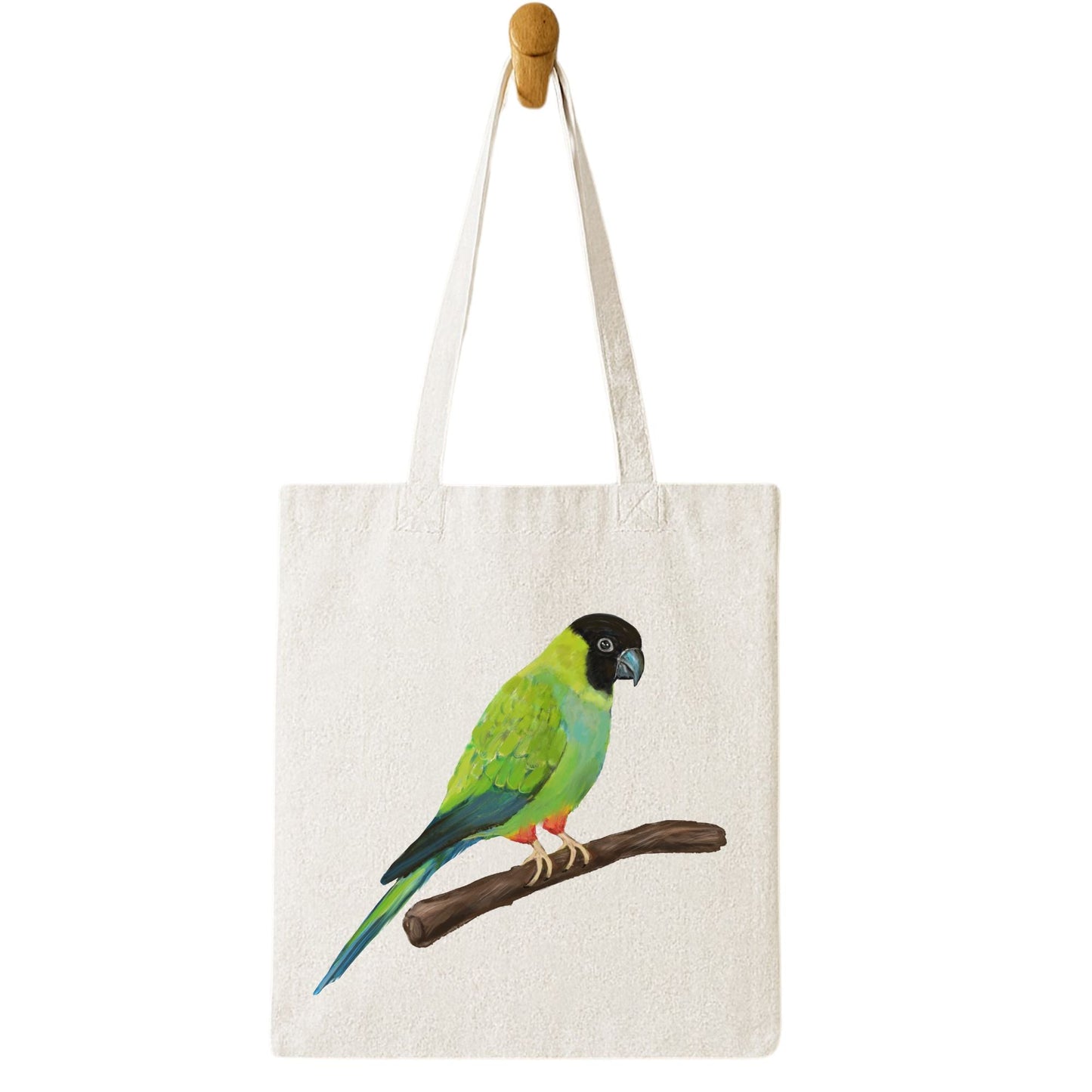 Canvas Tote Bag with Nanday Conure Parrot Artwork - MerikaArt