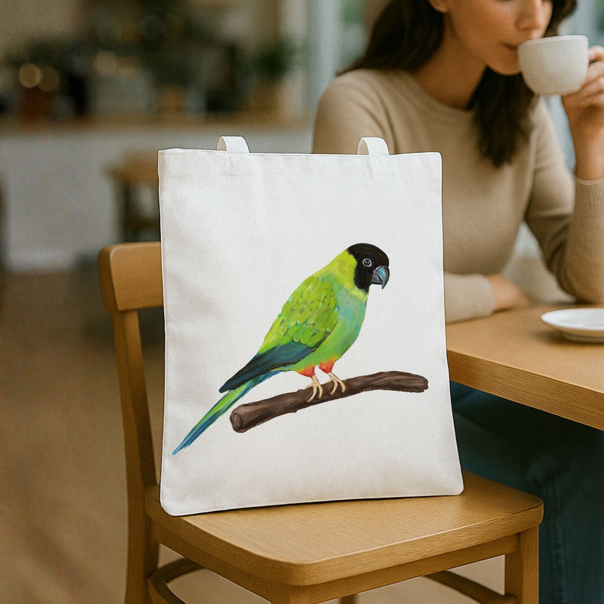 Canvas Tote Bag with Nanday Conure Parrot Artwork - MerikaArt