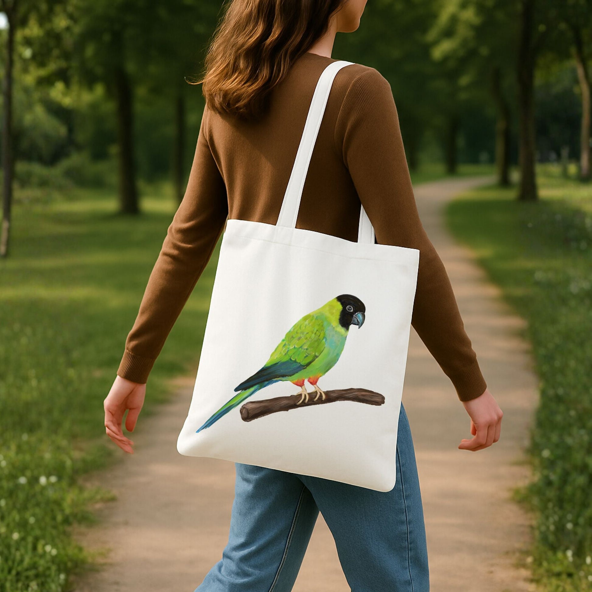 Canvas Tote Bag with Nanday Conure Parrot Artwork - MerikaArt
