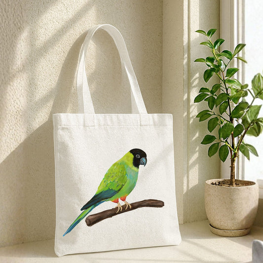 Canvas Tote Bag with Nanday Conure Parrot Artwork - MerikaArt