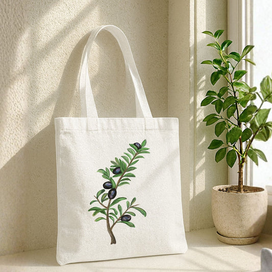 Canvas Tote Bag with Olive Branch Artwork - MerikaArt