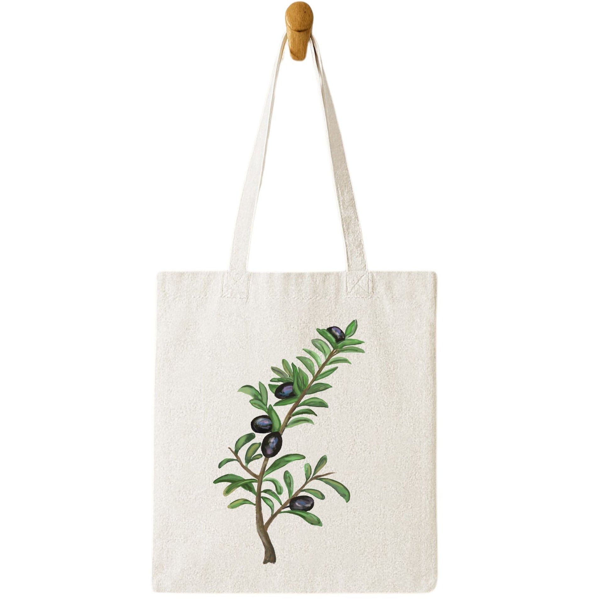 Canvas Tote Bag with Olive Branch Artwork - MerikaArt