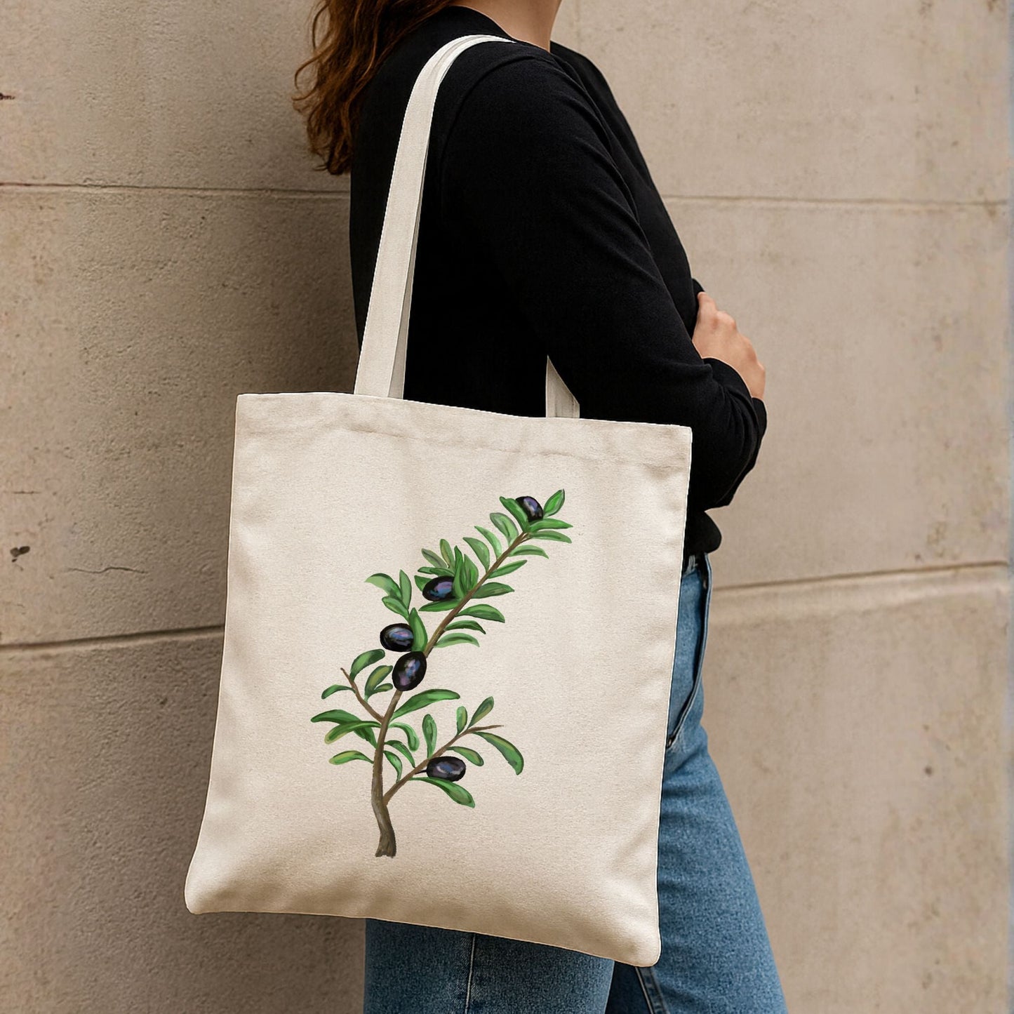 Canvas Tote Bag with Olive Branch Artwork - MerikaArt