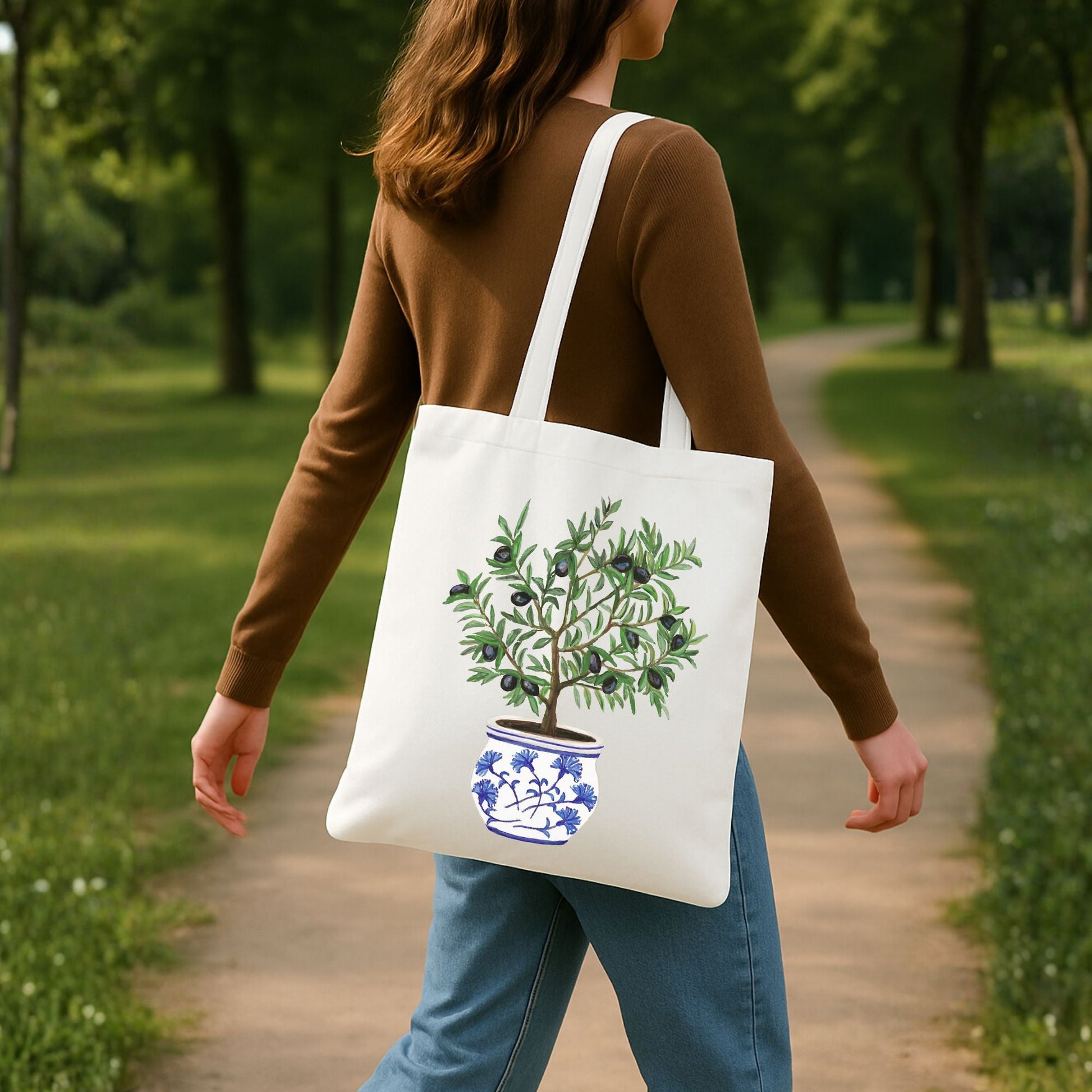 Canvas Tote Bag with Olive Tree Artwork - MerikaArt