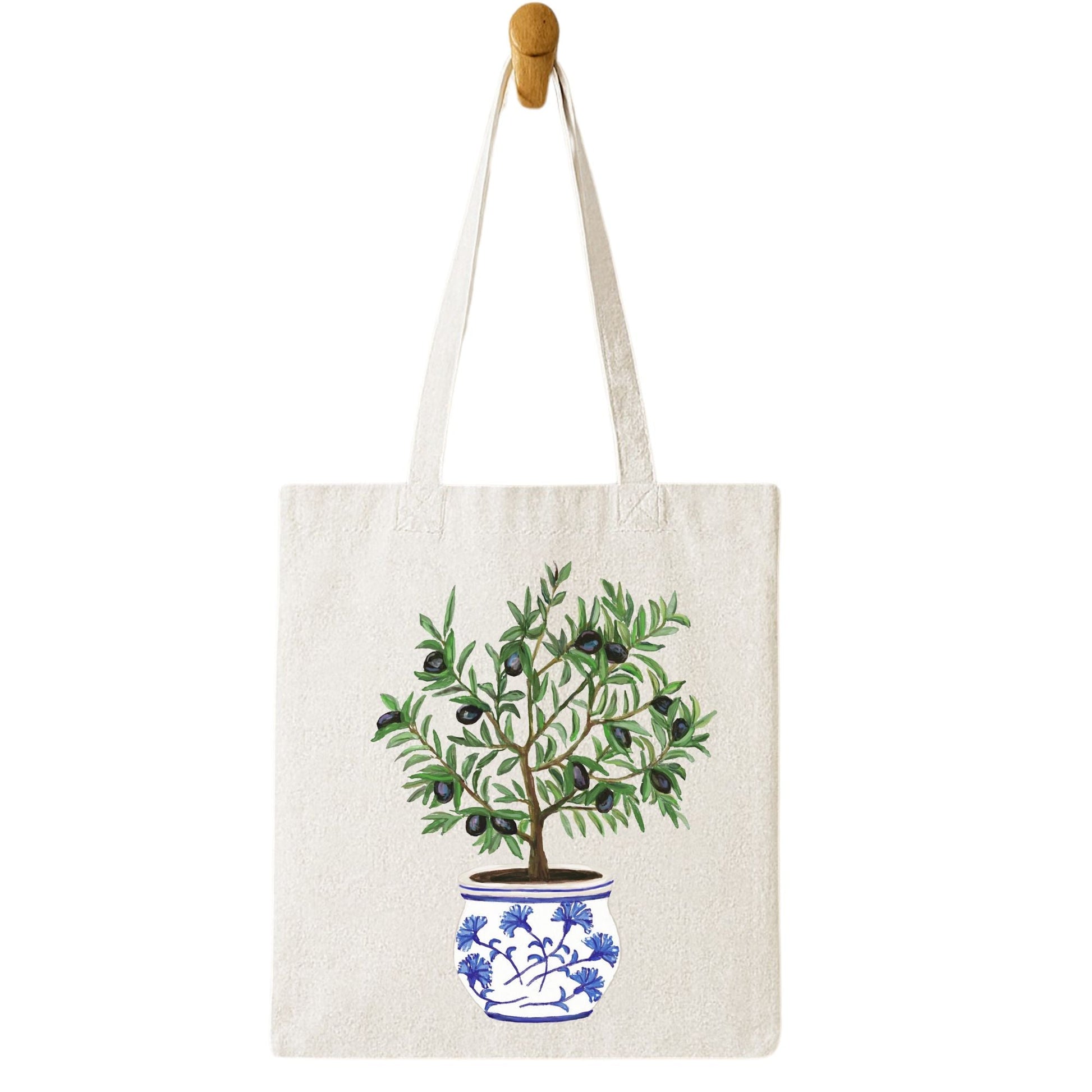 Canvas Tote Bag with Olive Tree Artwork - MerikaArt