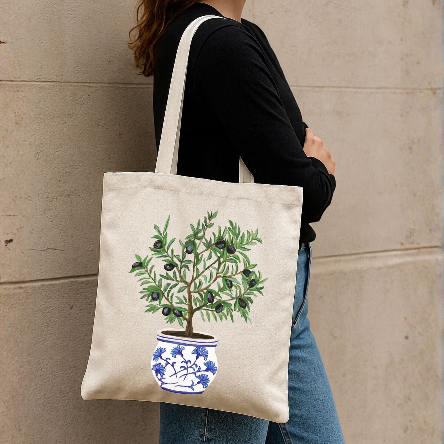 Canvas Tote Bag with Olive Tree Artwork - MerikaArt