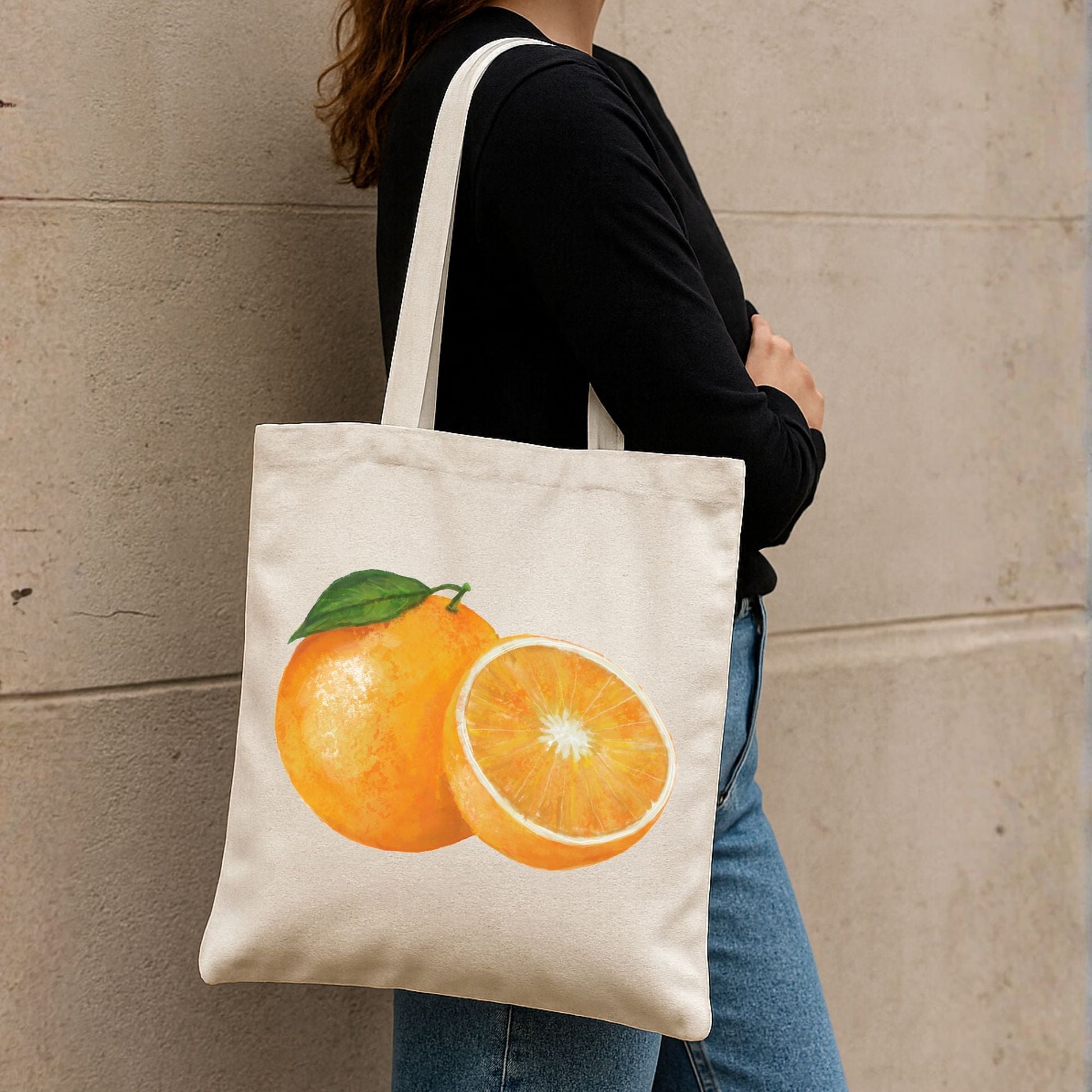 Canvas Tote Bag with Orange Artwork - MerikaArt