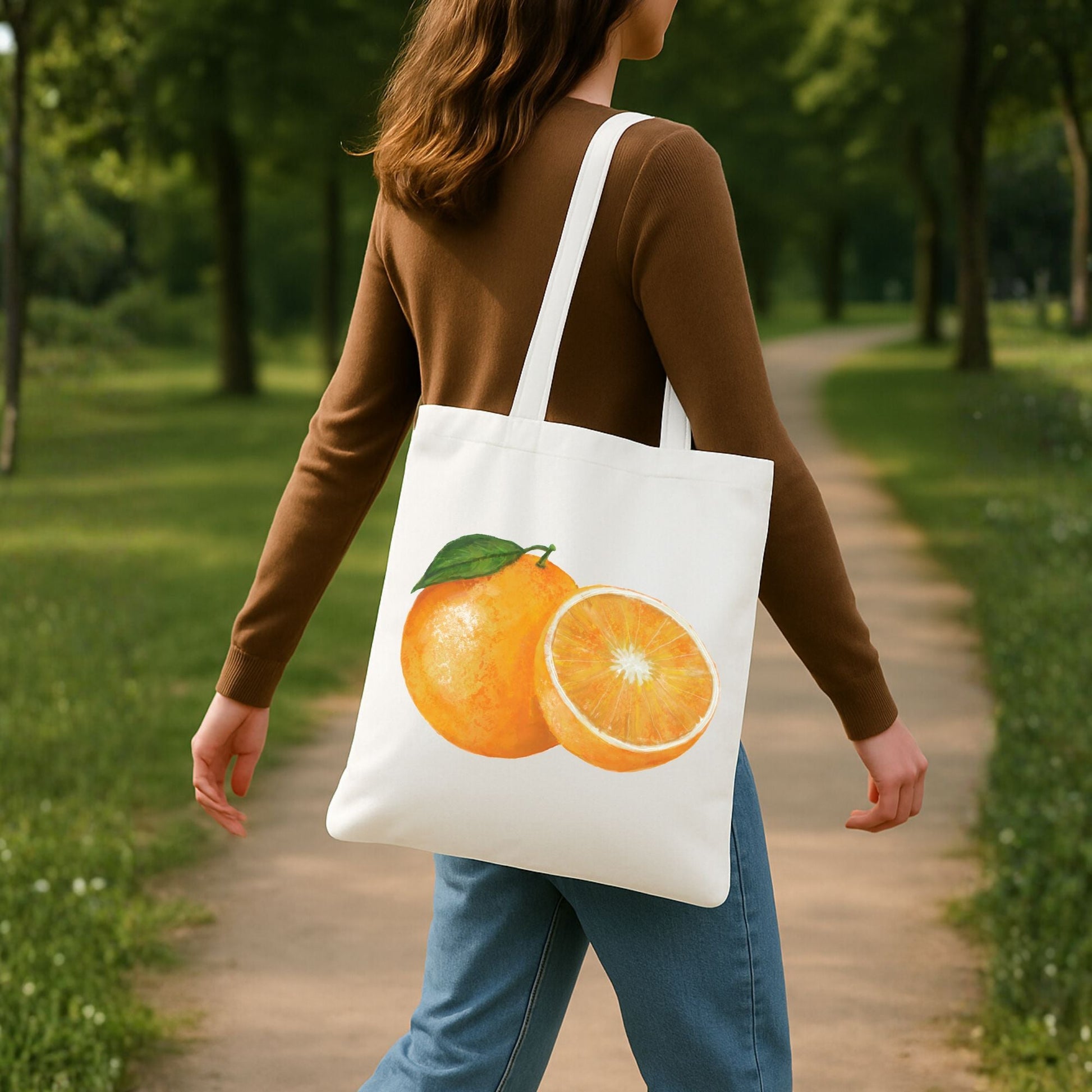 Canvas Tote Bag with Orange Artwork - MerikaArt