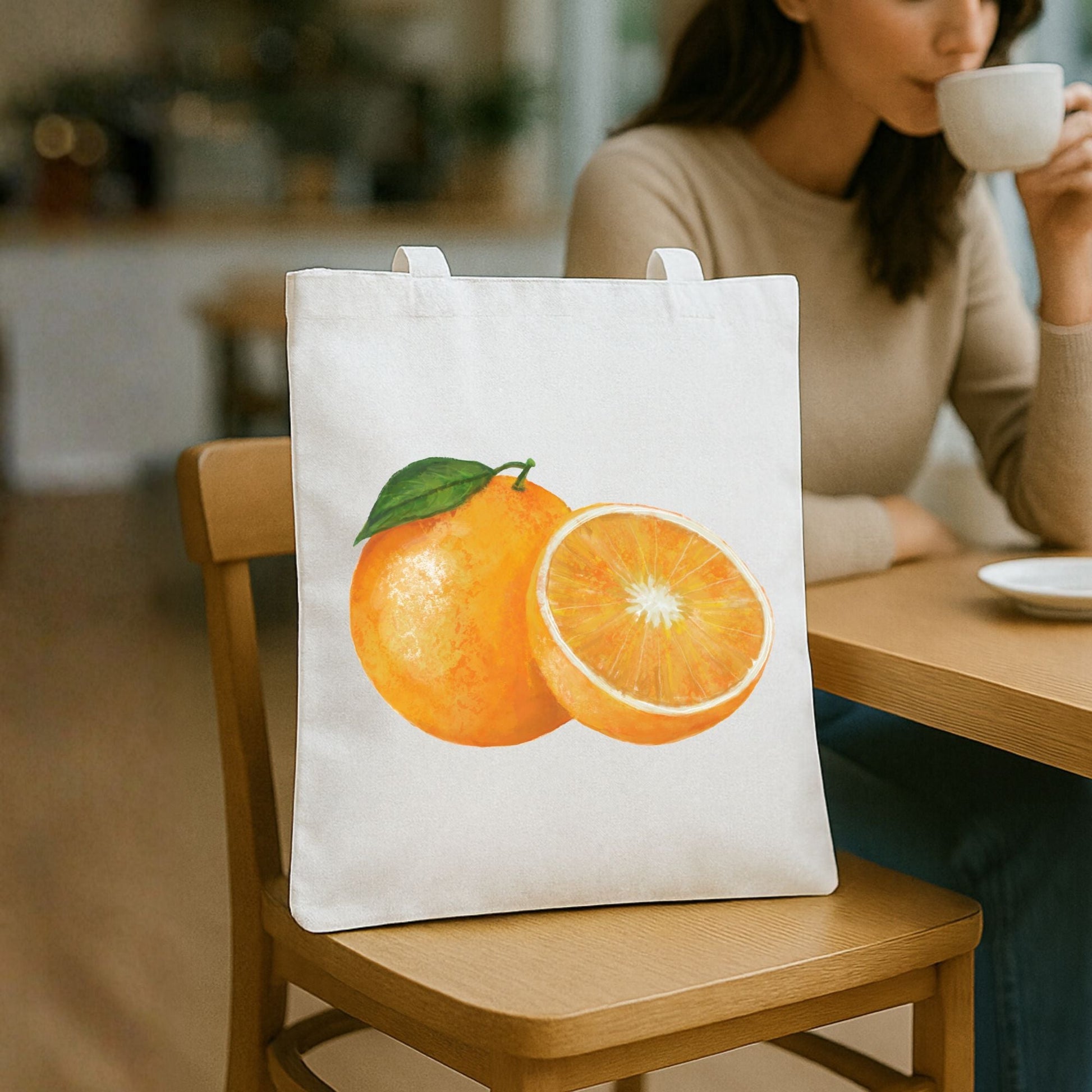 Canvas Tote Bag with Orange Artwork - MerikaArt