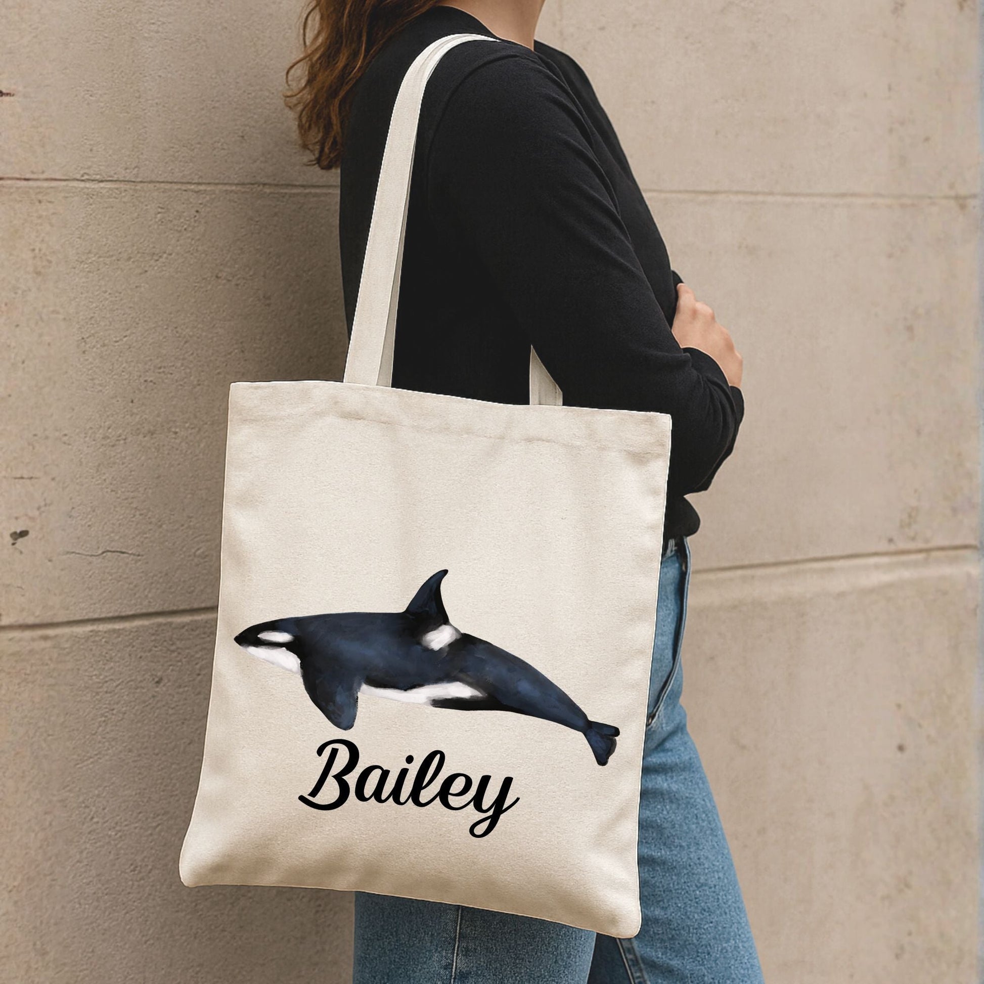 Canvas Tote Bag with Orca Illustration - MerikaArt