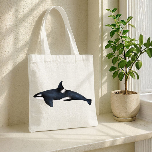 Canvas Tote Bag with Orca Illustration - MerikaArt