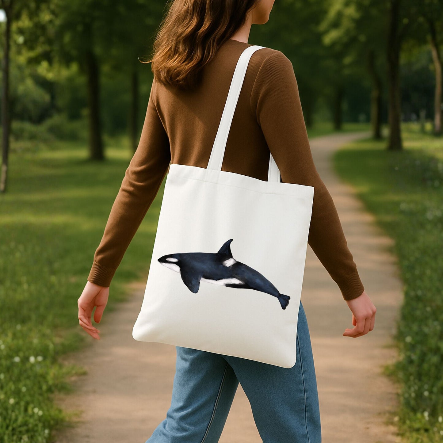 Canvas Tote Bag with Orca Illustration - MerikaArt