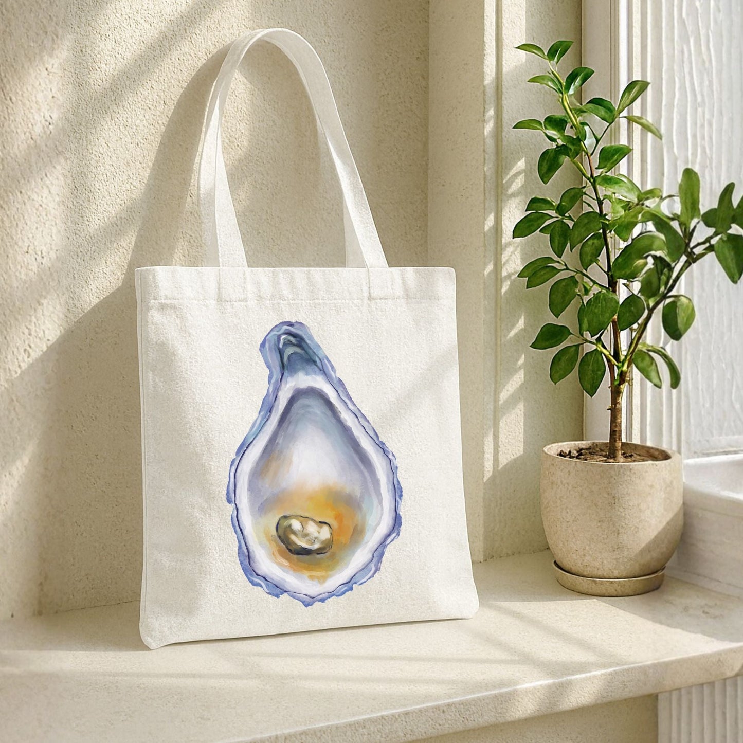 Canvas Tote Bag with Oyster Illustration - MerikaArt