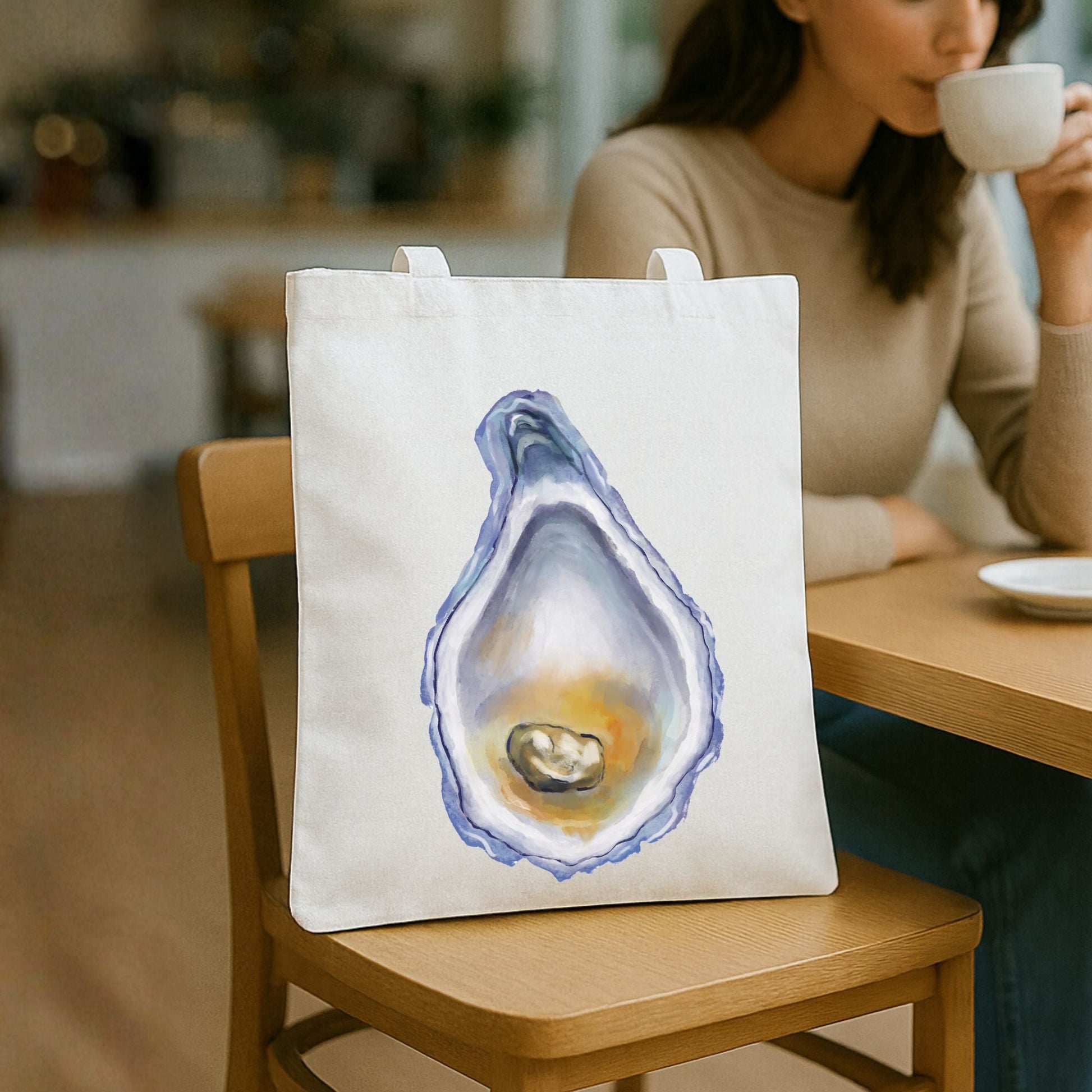 Canvas Tote Bag with Oyster Illustration - MerikaArt