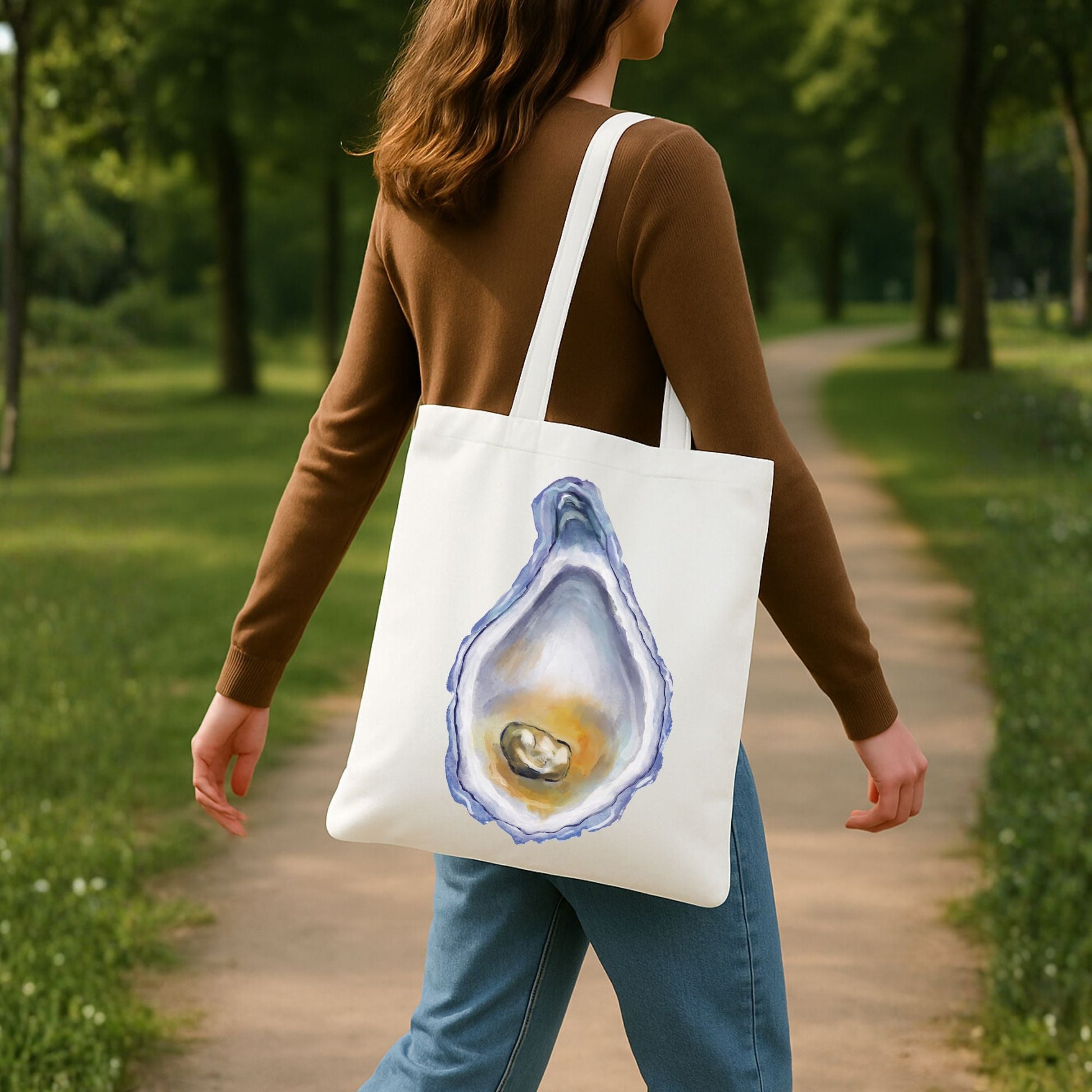 Canvas Tote Bag with Oyster Illustration - MerikaArt