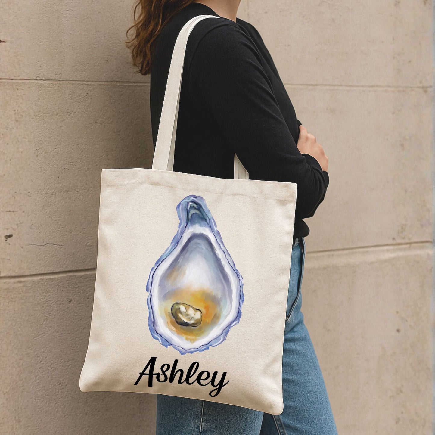 Canvas Tote Bag with Oyster Illustration - MerikaArt