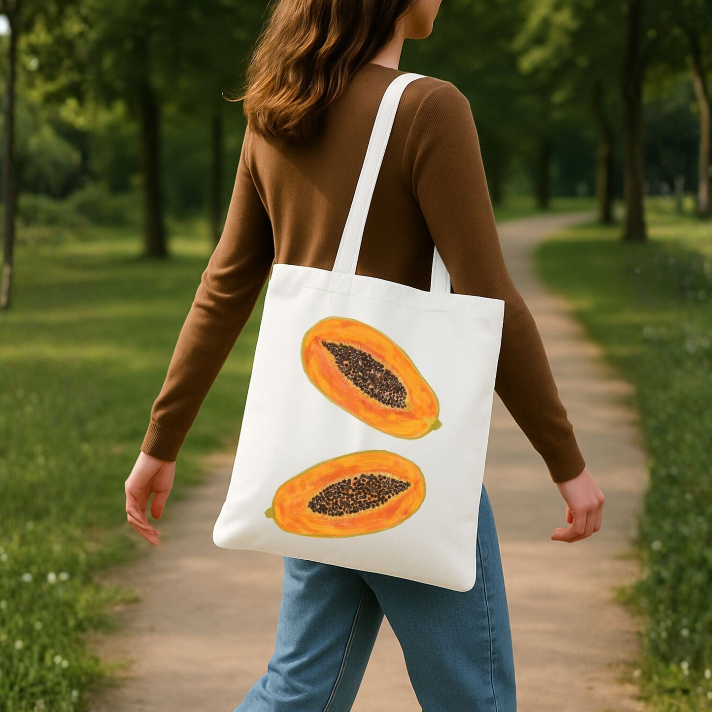 Canvas Tote Bag with Papaya Artwork - MerikaArt